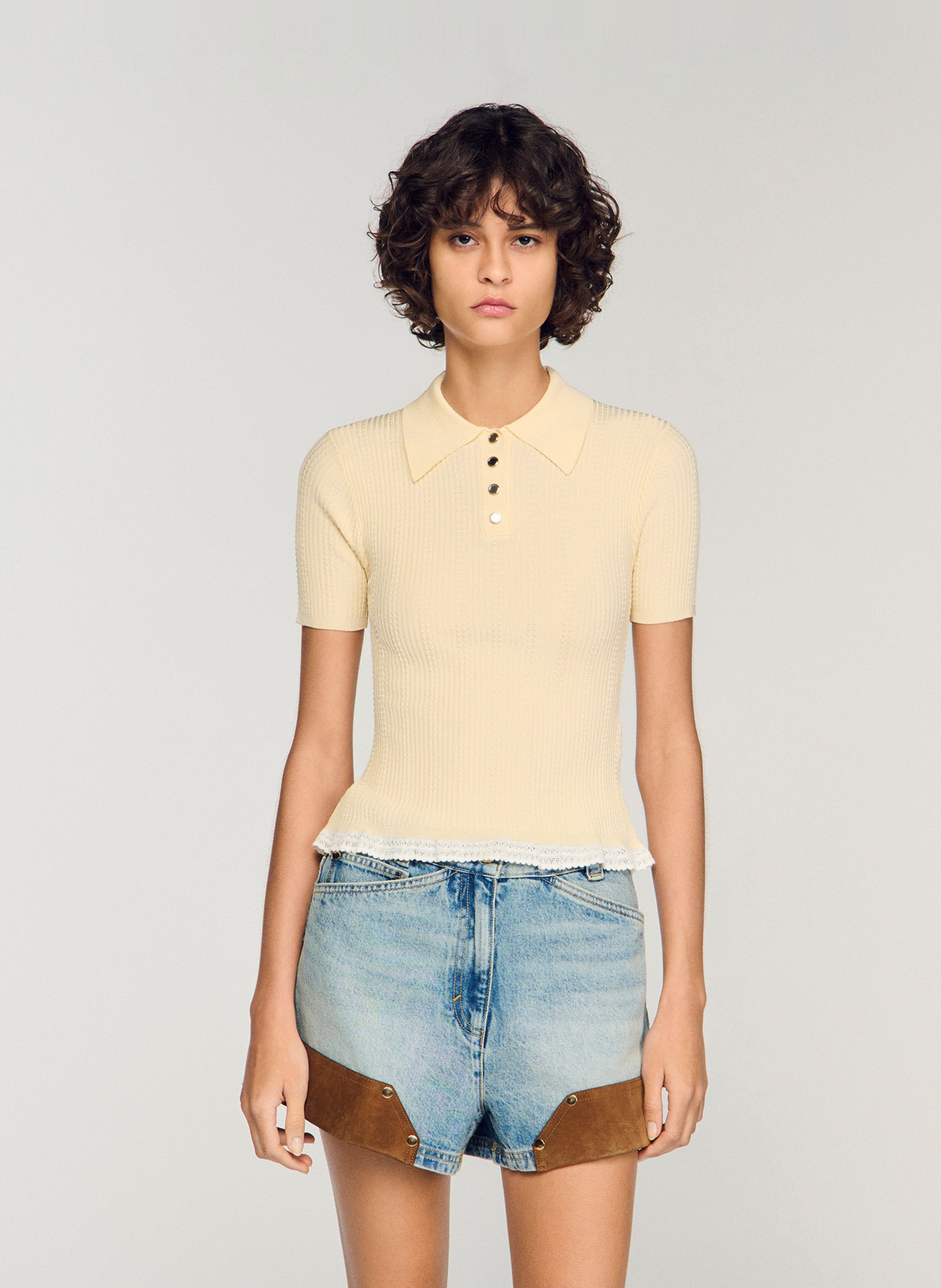 Top col polo SANDRO Beige