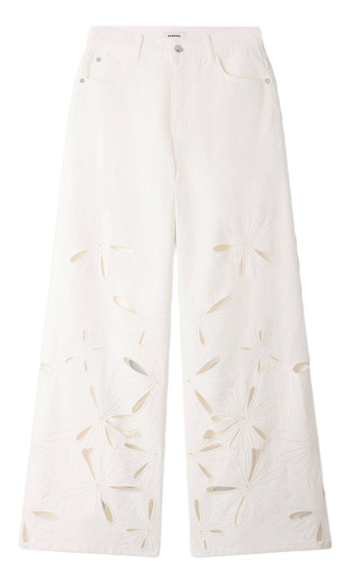 Jean large brodé en coton SANDRO Blanc