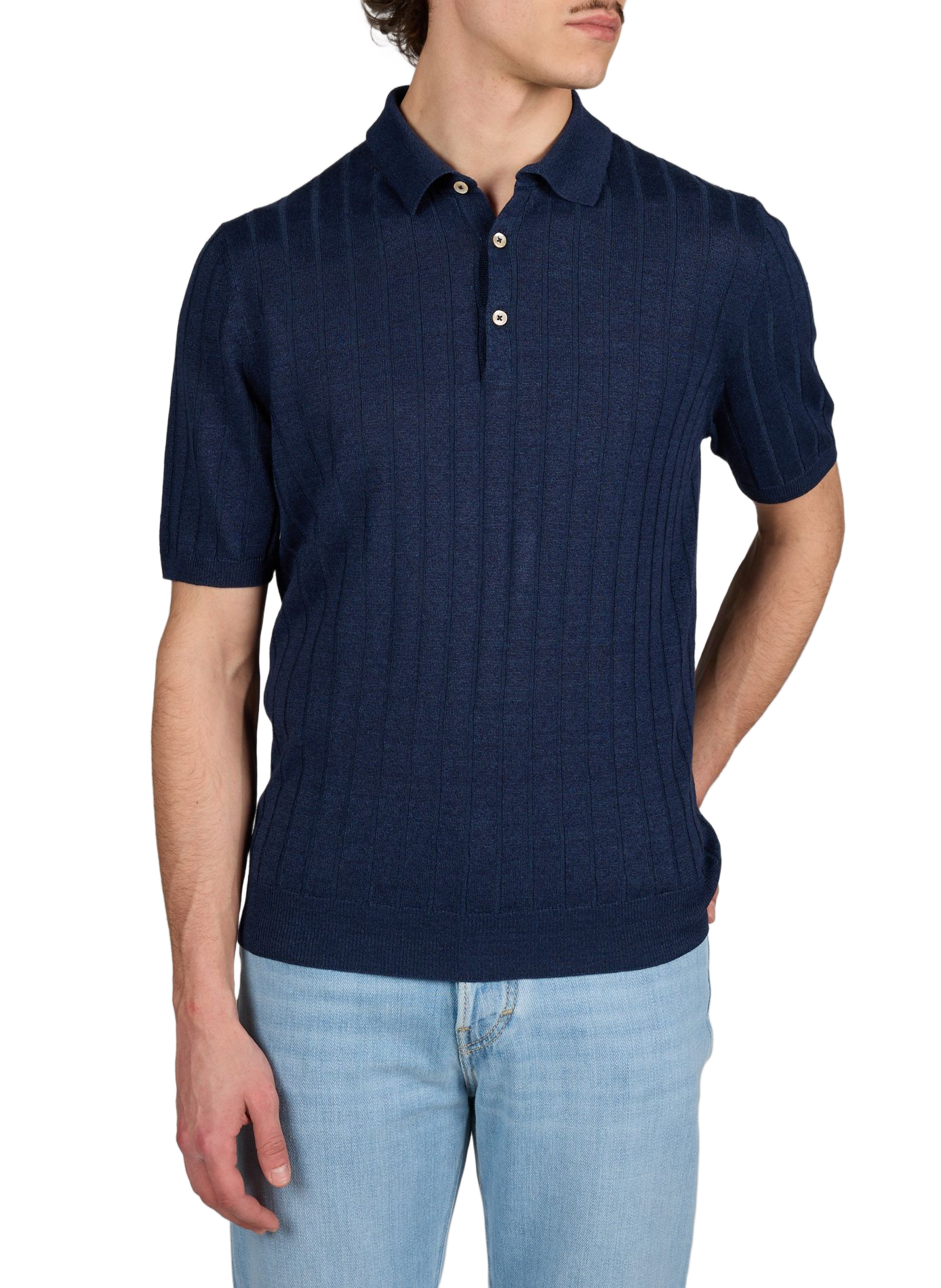 Polo en lin et coton BOGLIOLI Bleu