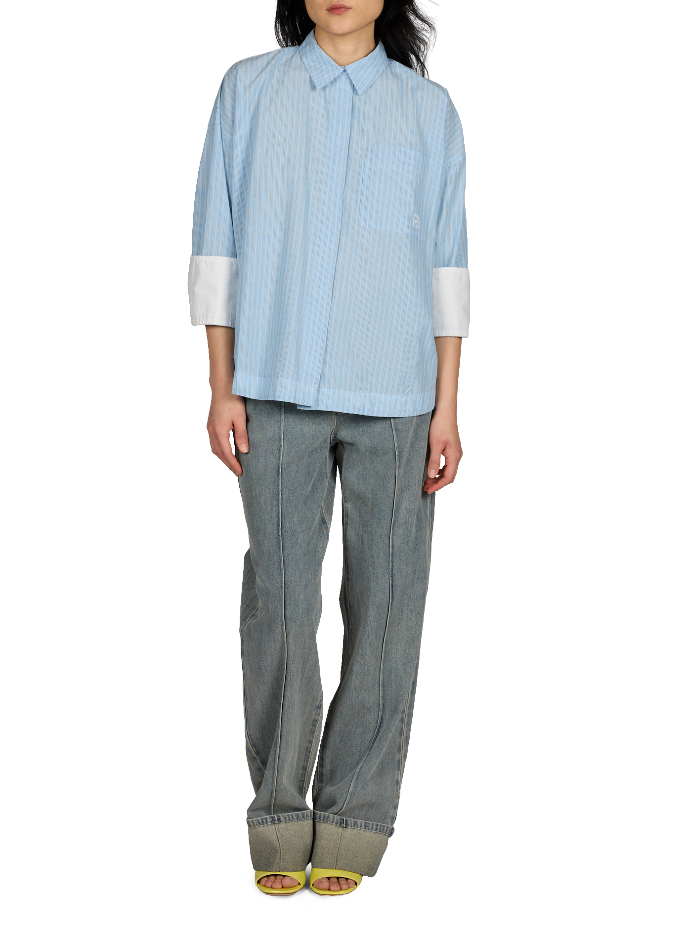 Straight leg cotton jeans with cuffs ROUGE EDIT Blue