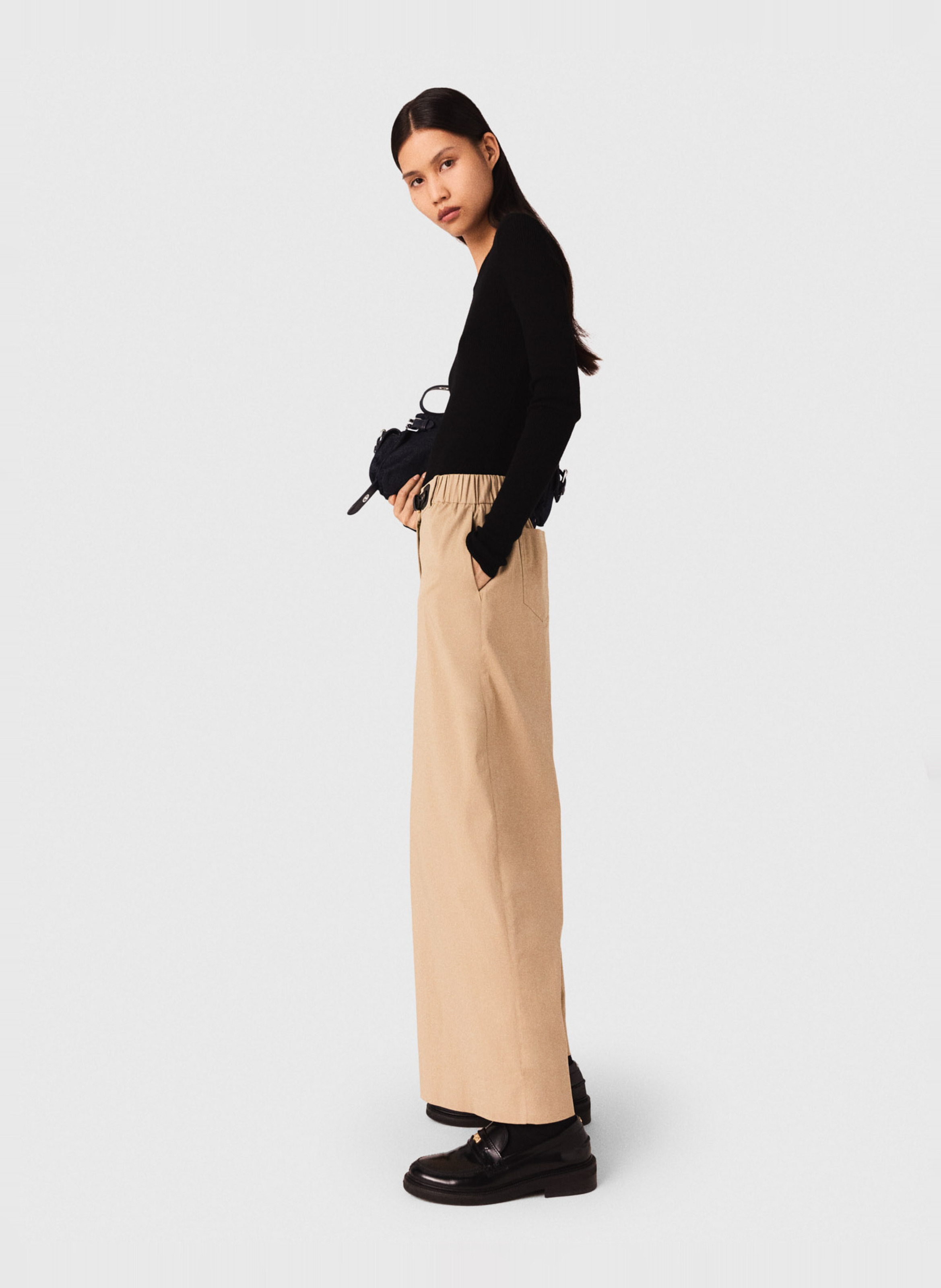 Pantalon large en coton mélangé MAJE Beige