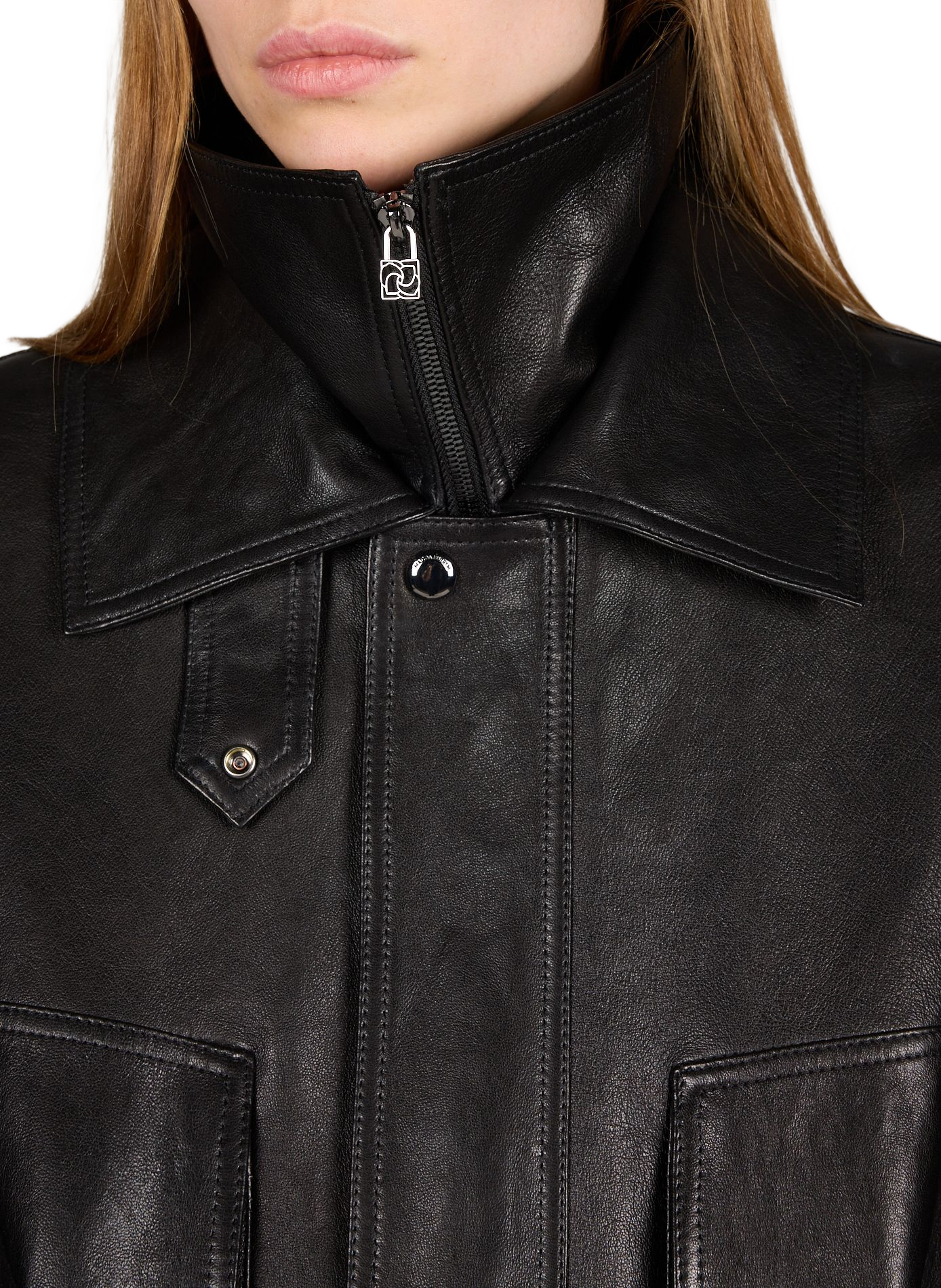 Veste à double col en cuir de mouton MAGDA BUTRYM Noir