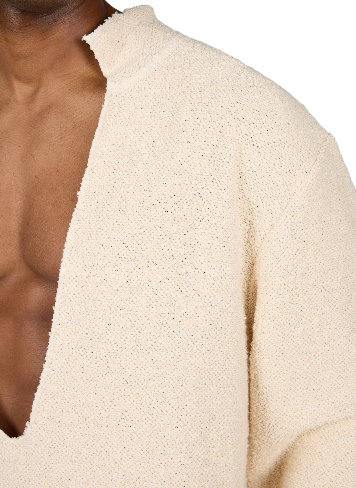 Cotton blend plunging V-neck terry cloth sweater 424 Beige