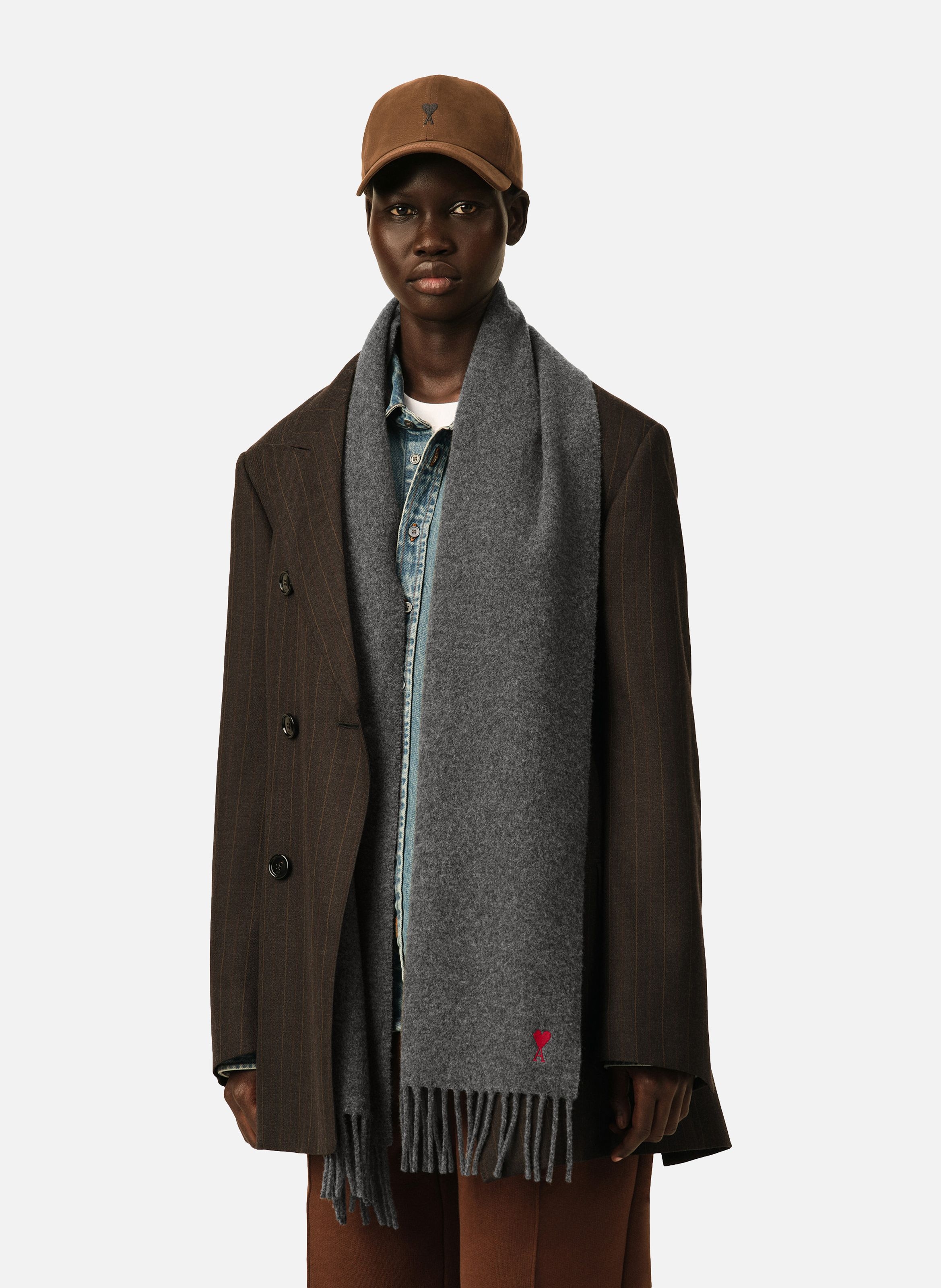 Echarpe unisexe en laine ami de coeur AMI PARIS Gris