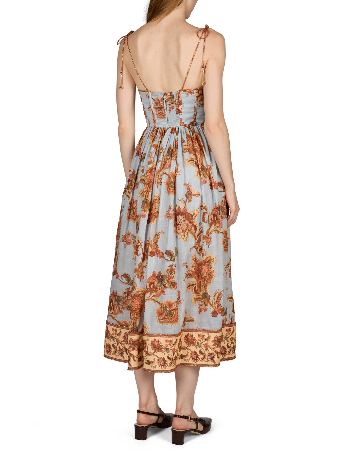 Bedrucktes Blumenkleid mit Korsett aus Baumwolle ZIMMERMANN Orange