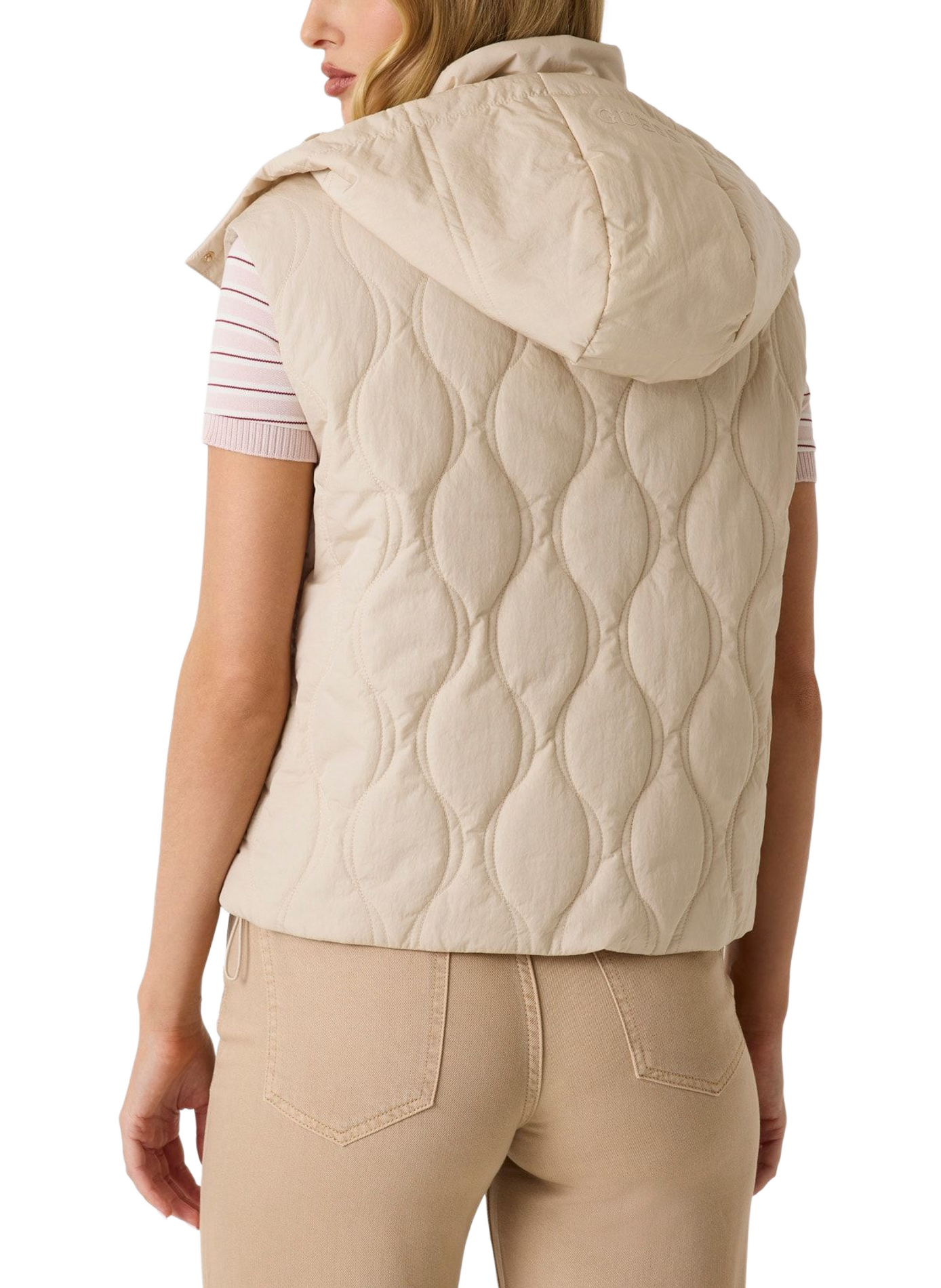 Quilted sleeveless hooded jacket GUESS Beige