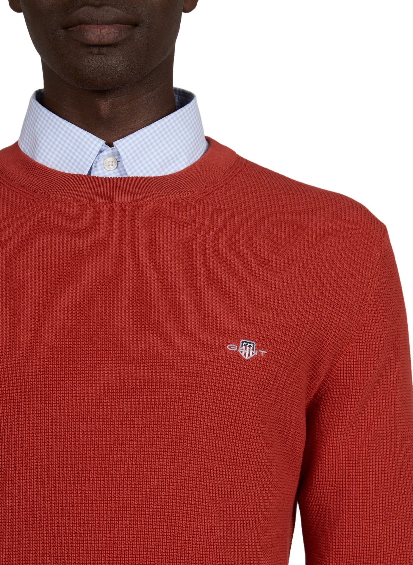 Straight-cut round neck cotton top with embroidery GANT Orange