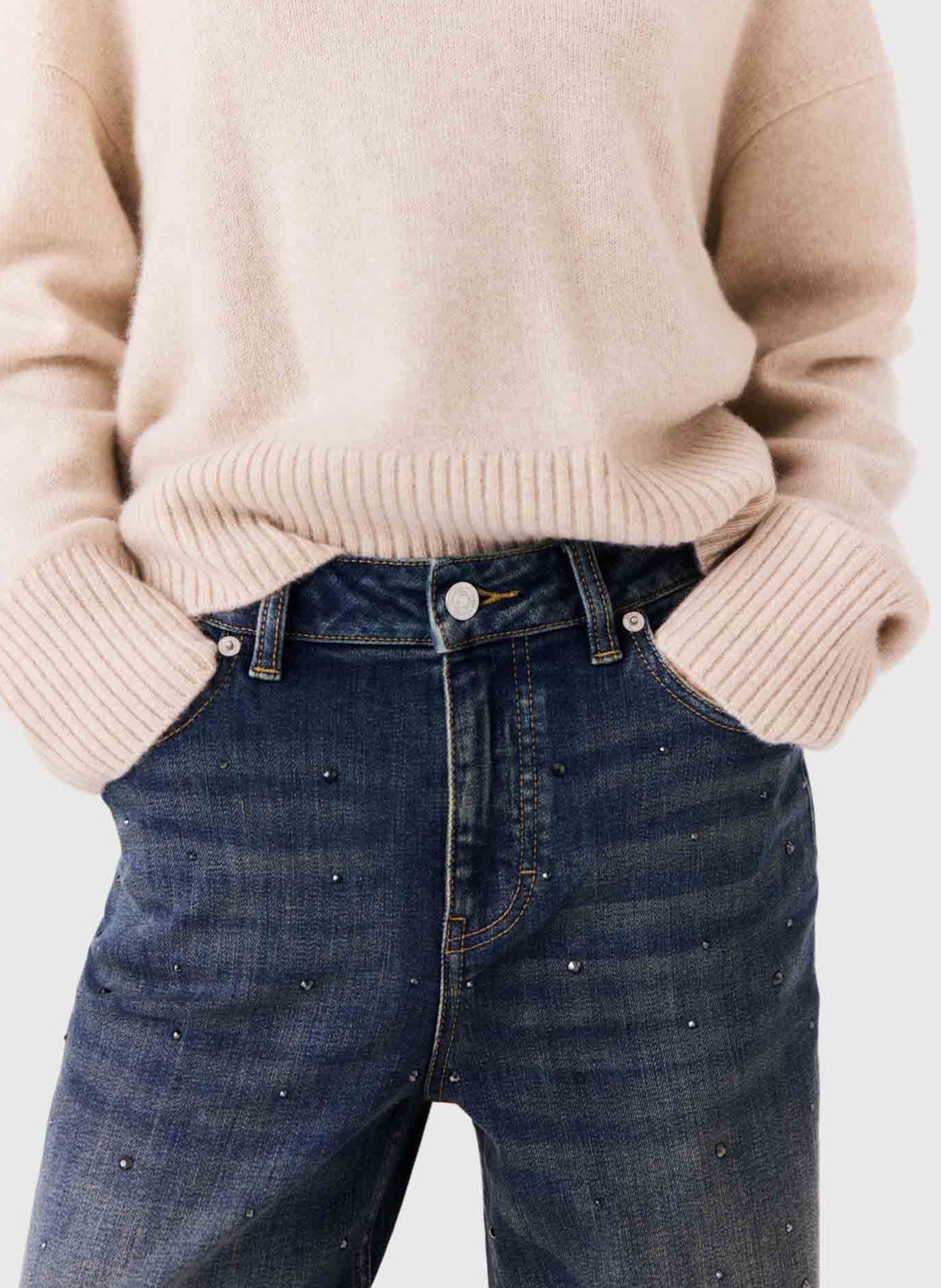 Jean large taille haute en coton mélangé MAJE Bleu