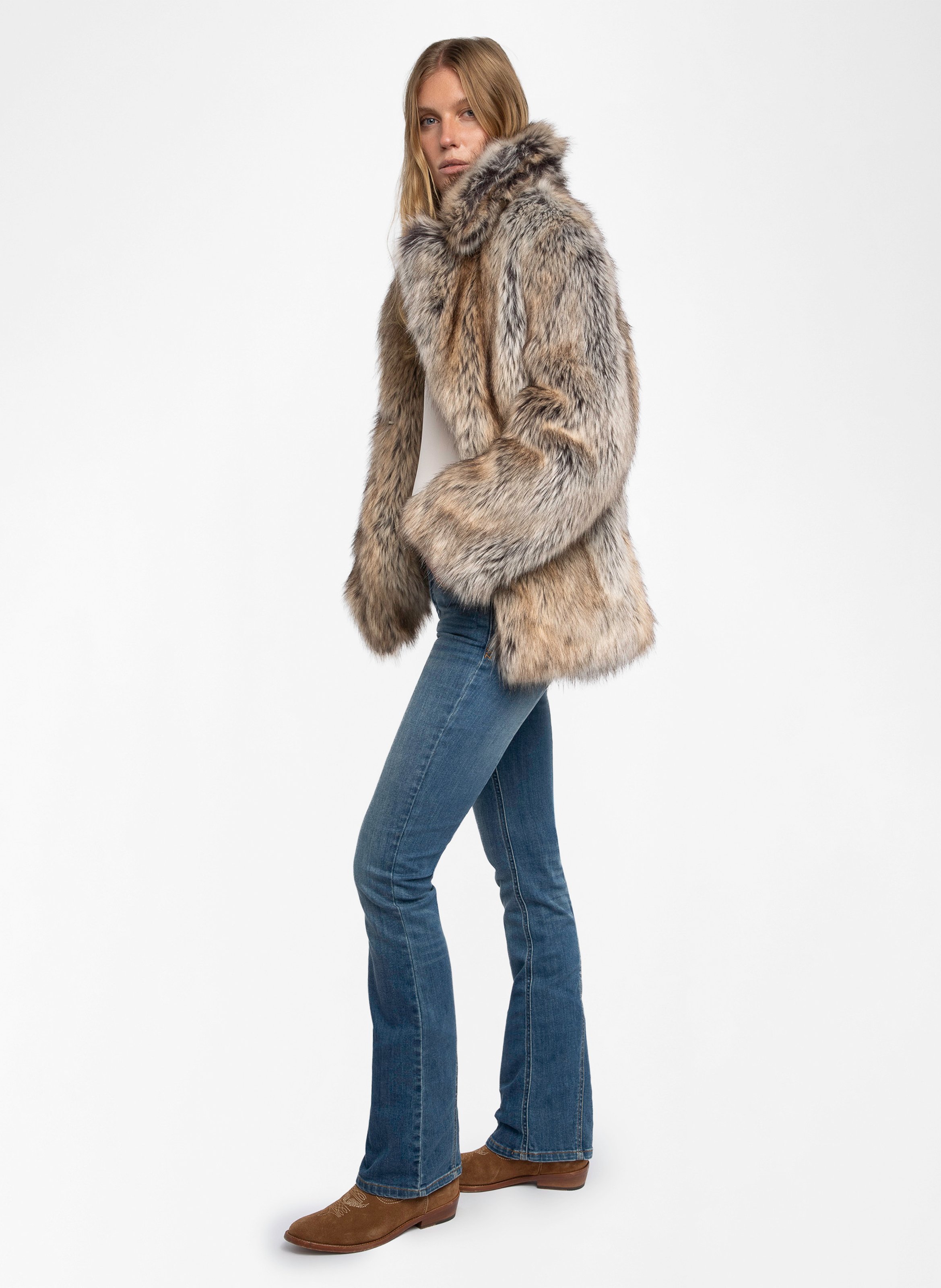 Korte jas met faux bont in dierenprint ZADIG&VOLTAIRE Beige
