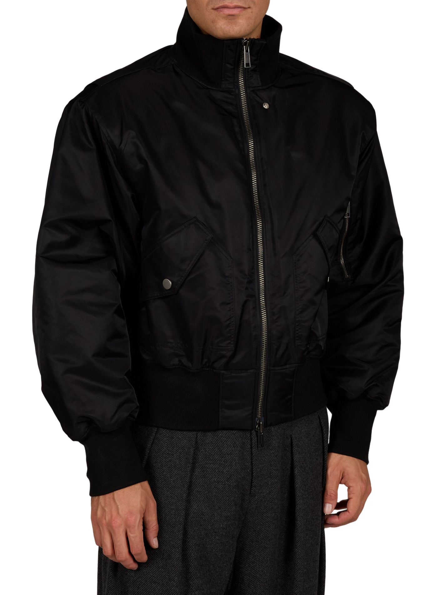 Straight-cut zip-up bomber jacket with stand-up collar ENTIRE STUDIOS Black