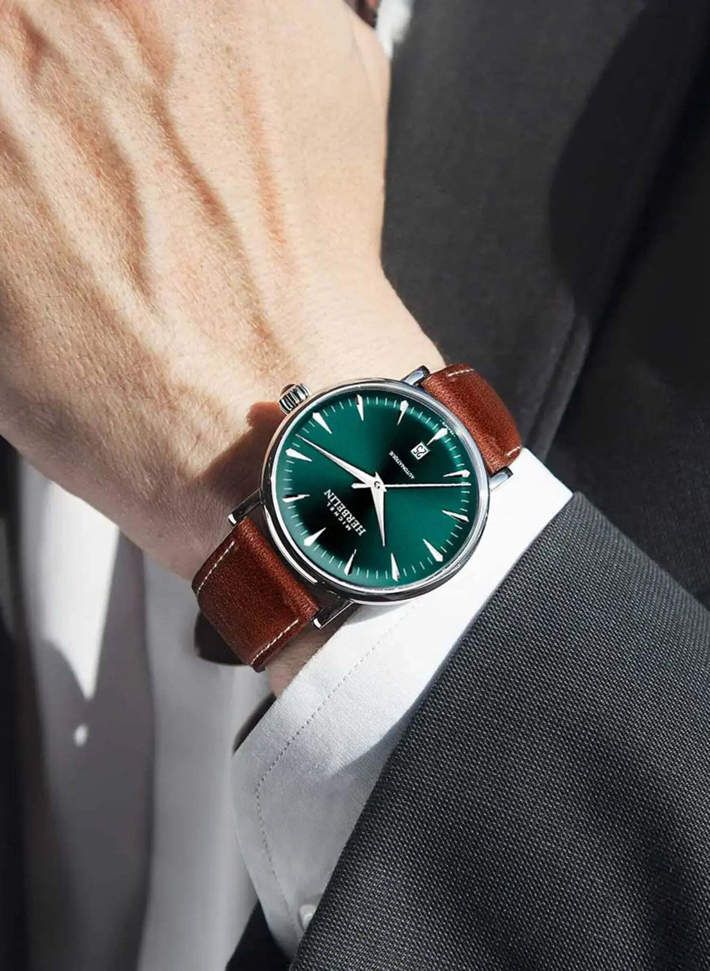 Automatikuhr mit Lederarmband HERBELIN Grun