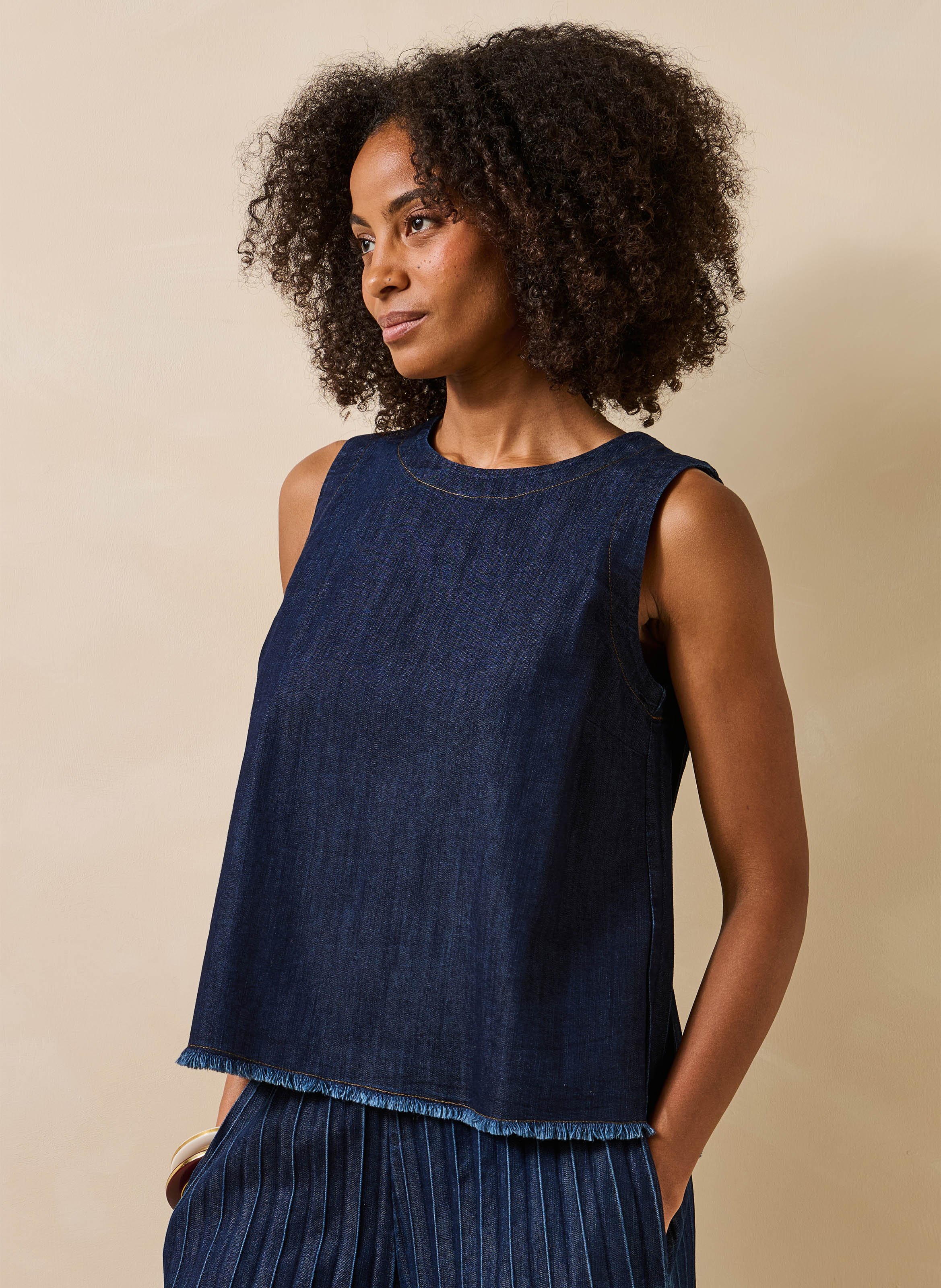 Losvallende top met ronde hals van katoenmix LA FEE MARABOUTEE Blauw