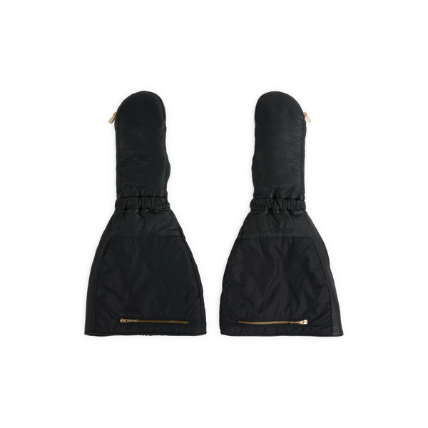 Aristide Leather And Nylon Mittens In Black
