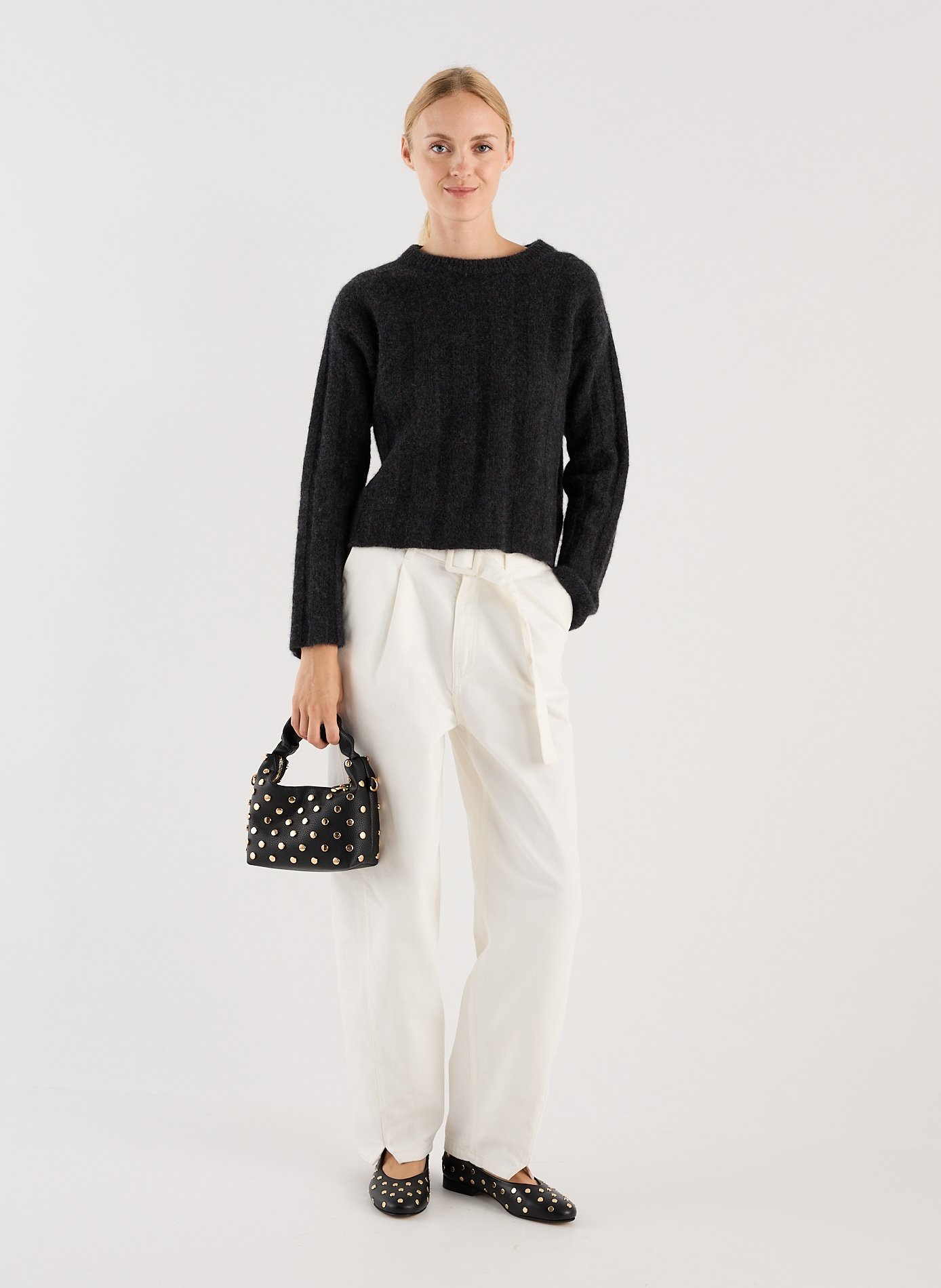 Pull Taylory court col rond en laine mélangée SAISON 1865 Gris