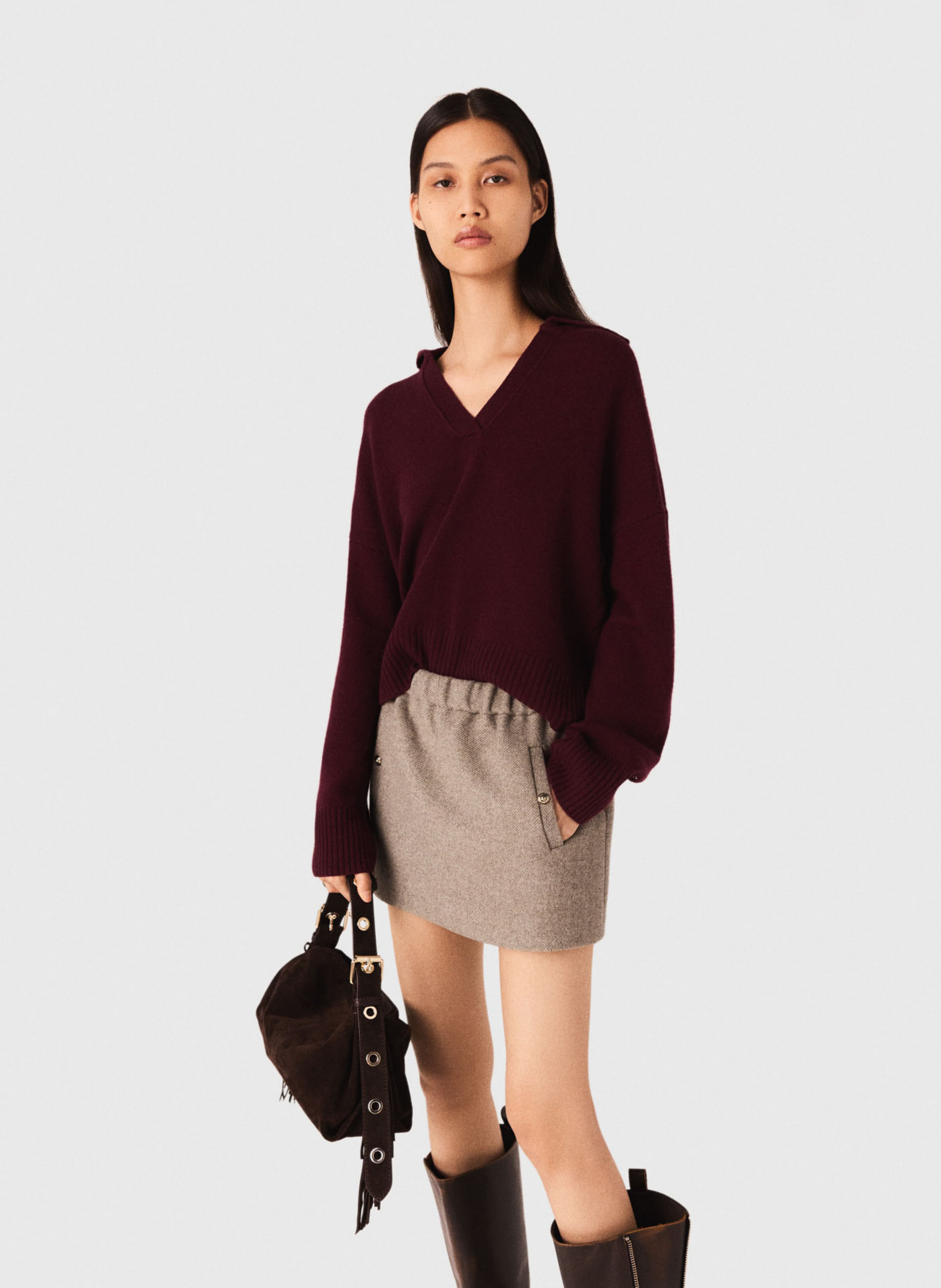 Jupe courte en laine mélangée MAJE Beige