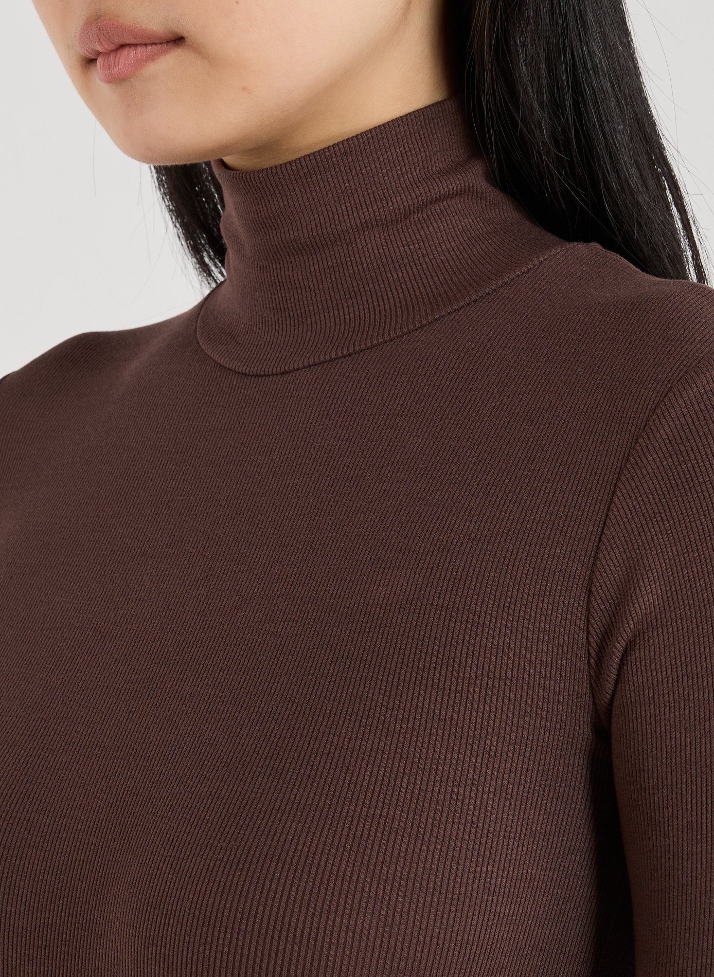 Top col montant à manches longues TOPSHOP Marron