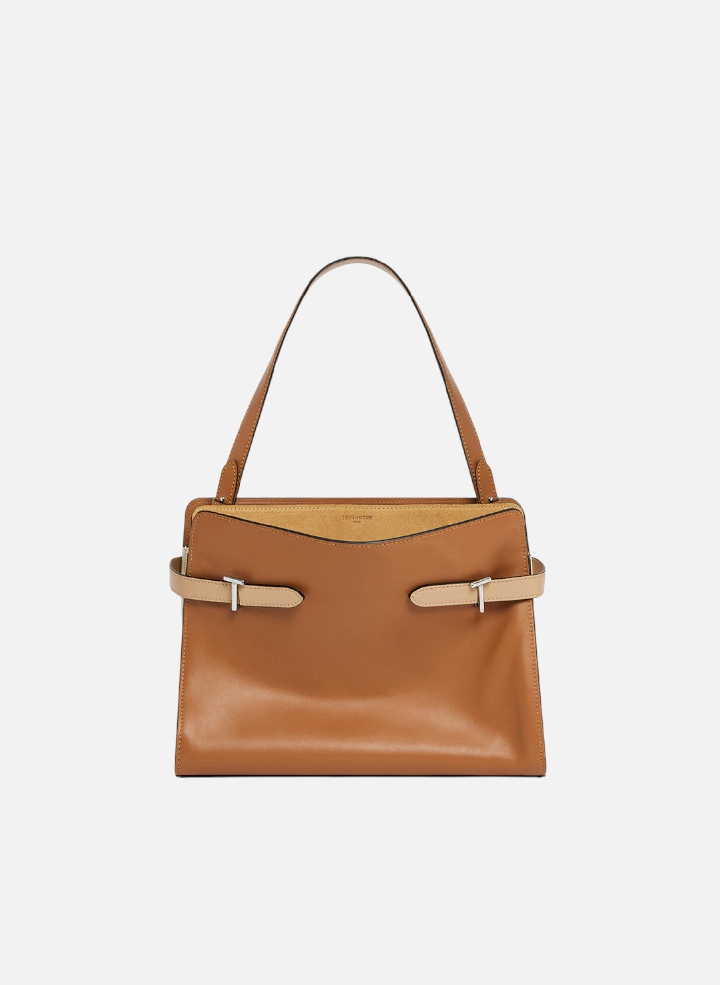 Sac porté épaule grand modèle emie en cuir lisse et nubuck LE TANNEUR Marron