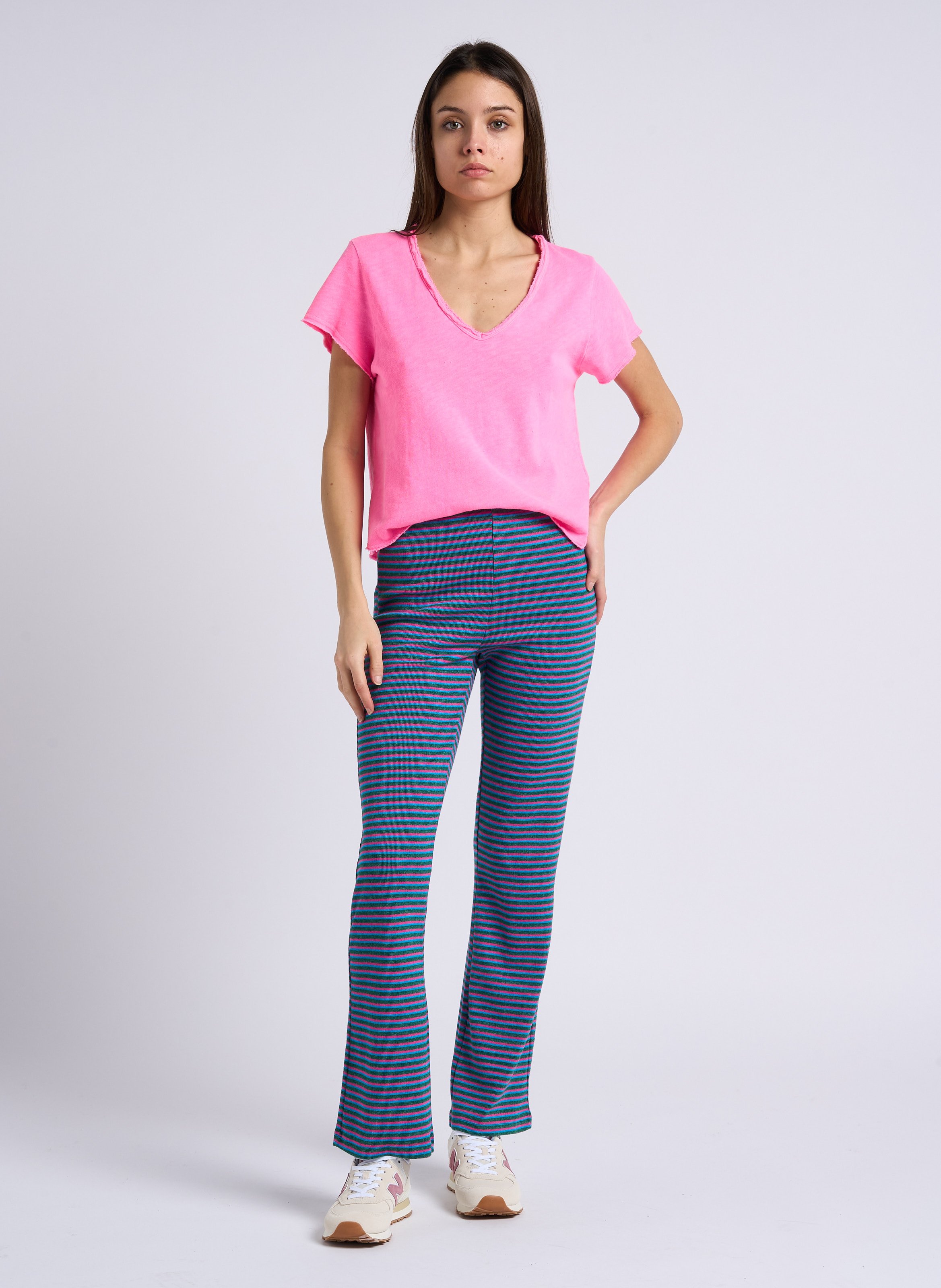 Tee-shirt droit col v en coton sonoma AMERICAN VINTAGE Rose