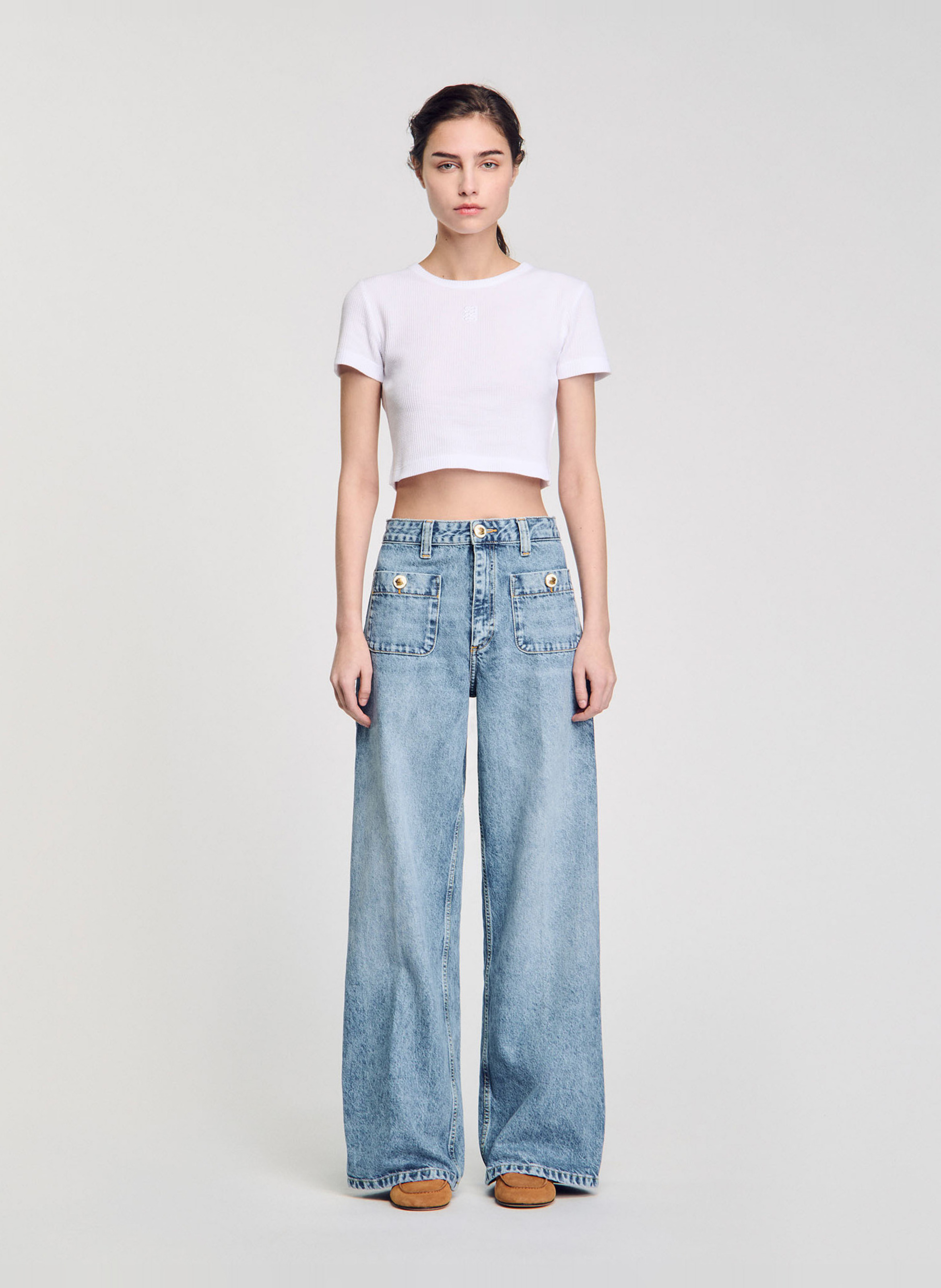 Jean droit délavé en coton SANDRO Bleu