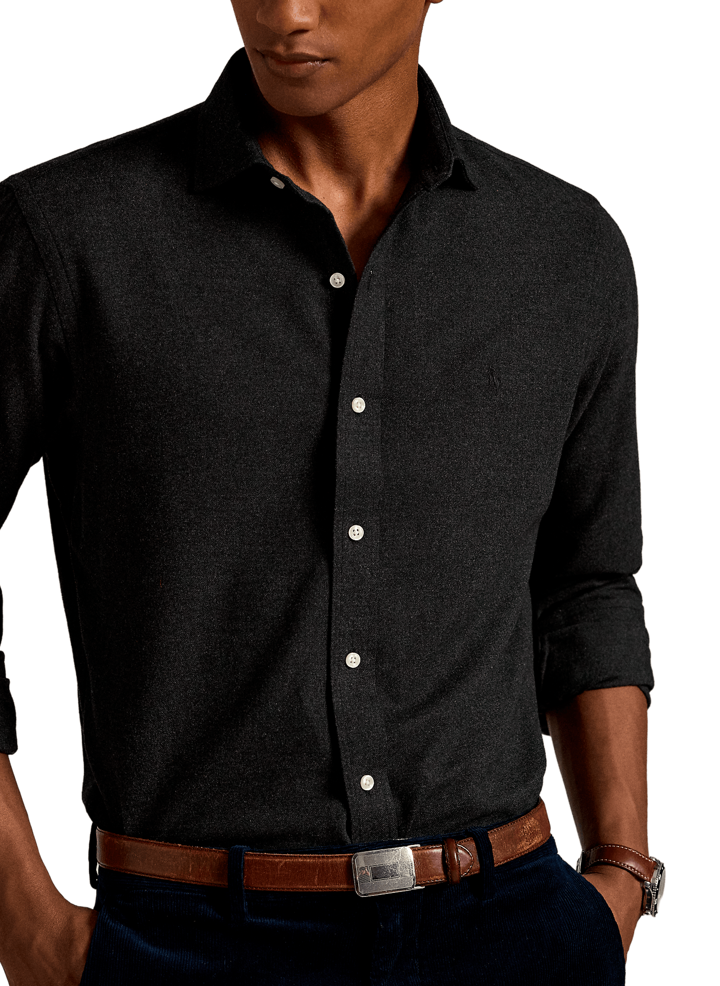 Chemise col classique en coton mélangé POLO RALPH LAUREN Gris