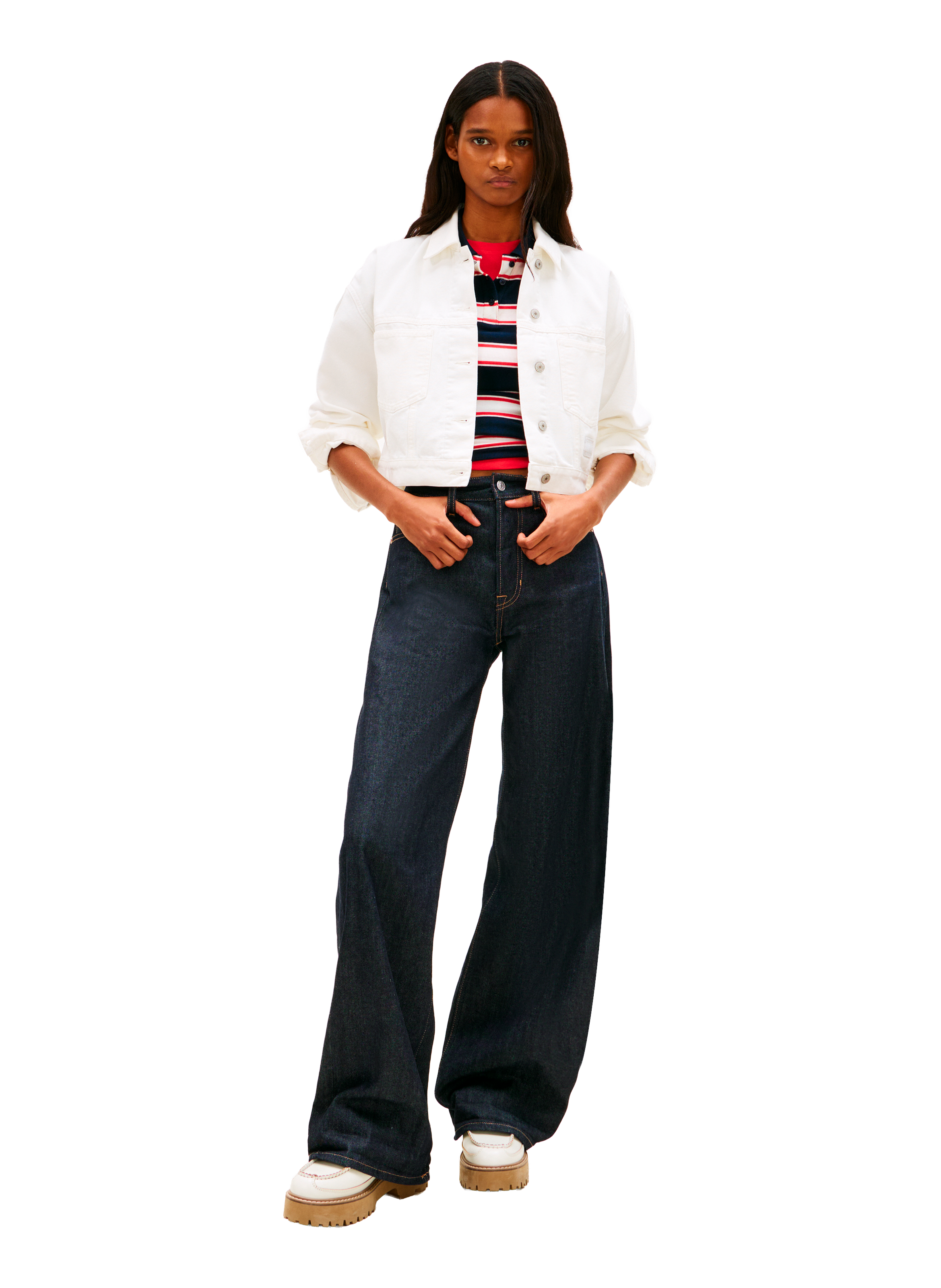 Veste courte en denim de coton TOMMY HILFIGER Beige