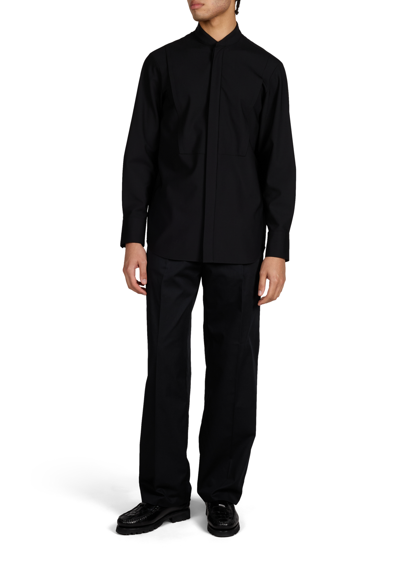 Chemise à col officier en laine vierge mélangée EMPORIO ARMANI Noir