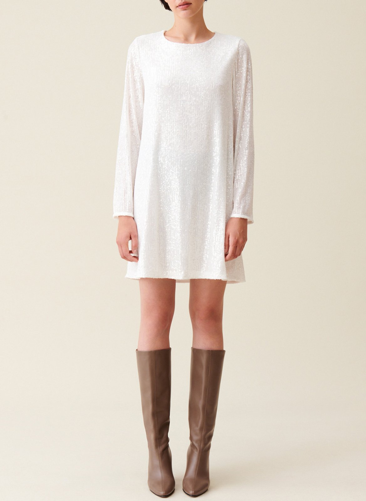 Robe courte col rond à sequins CLAUDIE PIERLOT Beige