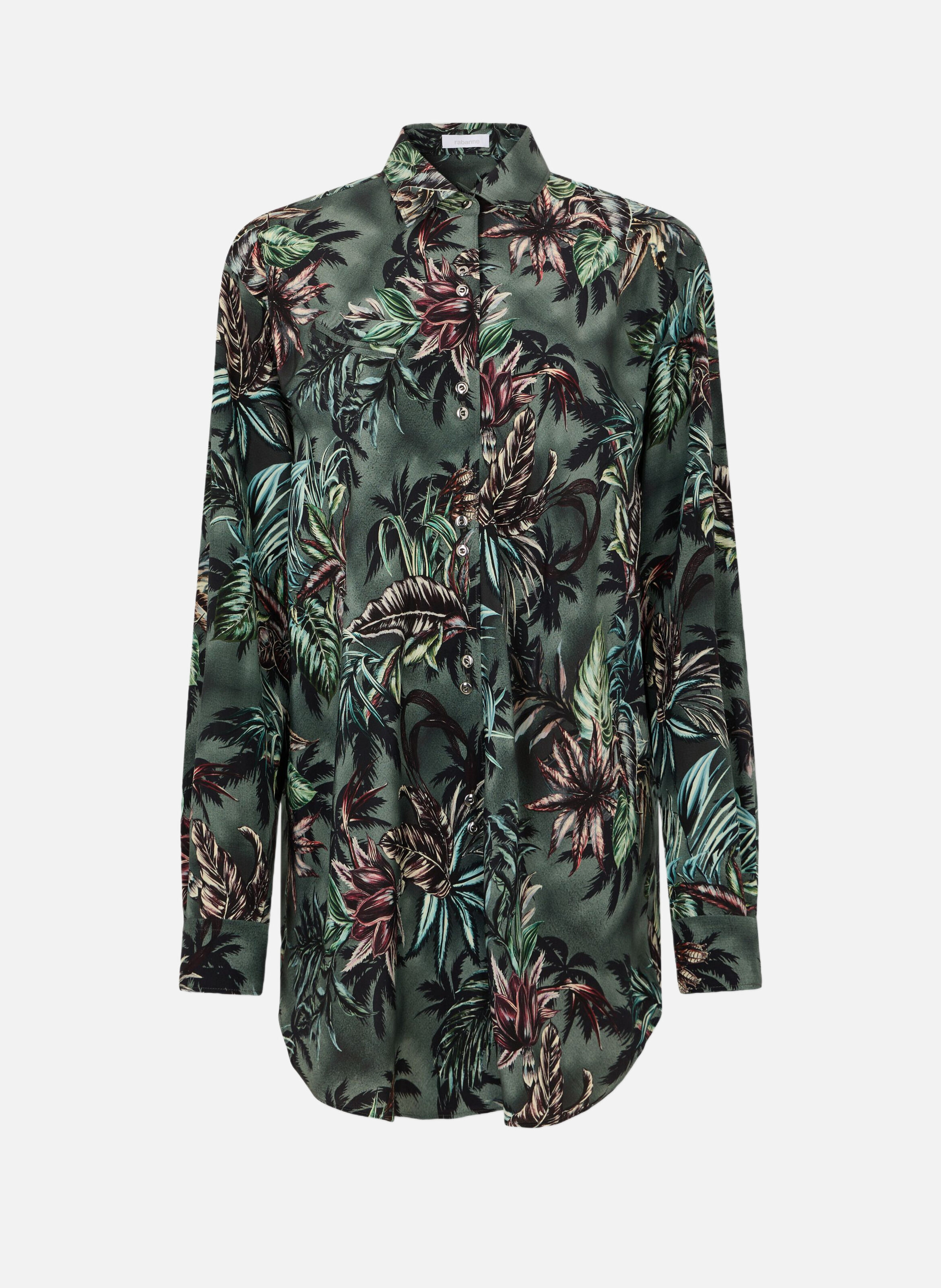 Chemise oversize en crêpe de soie imprimé floral RABANNE Vert