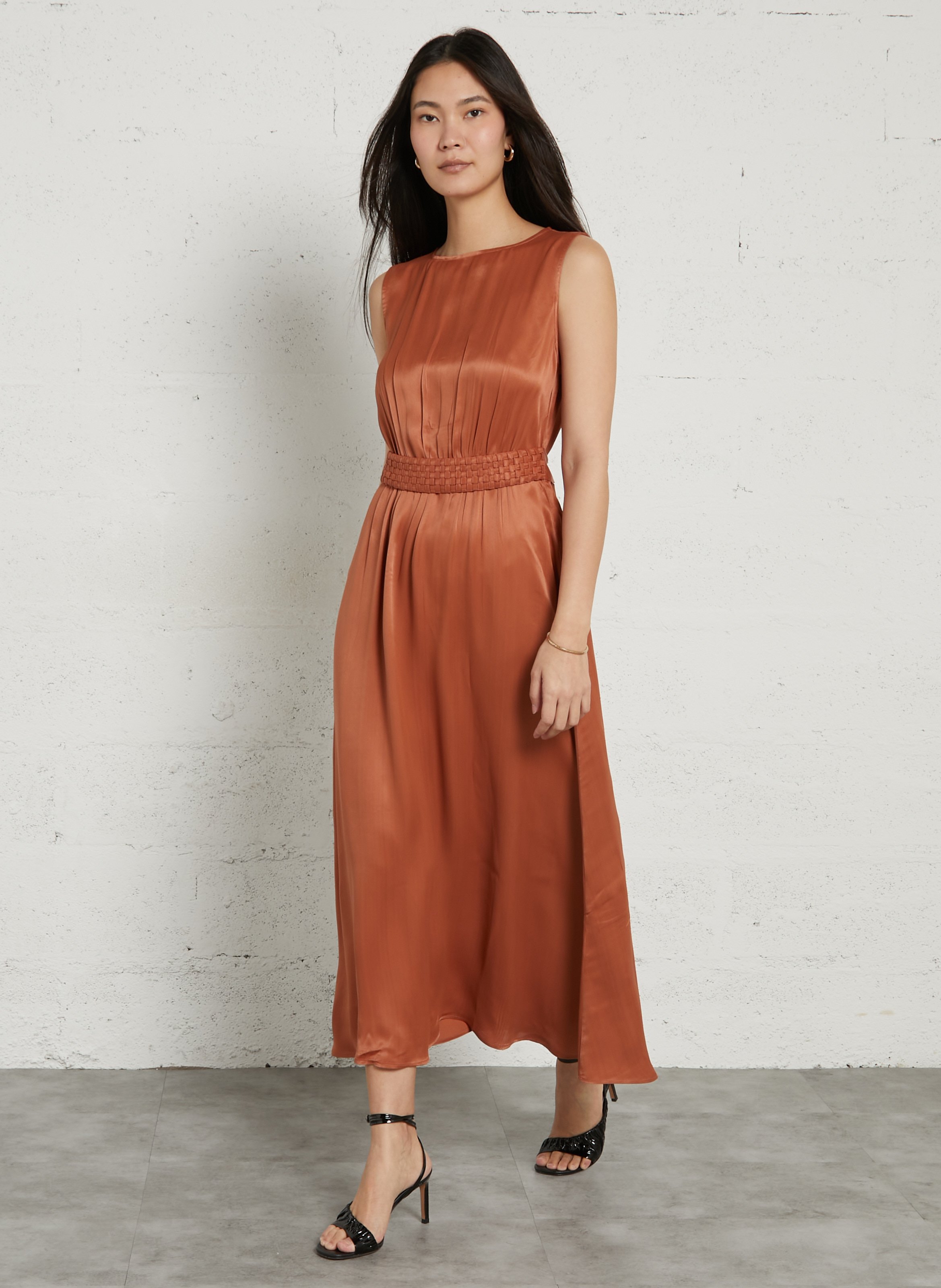 Robe midi ceinturée sans manches bethy MAISON 123 Rouge