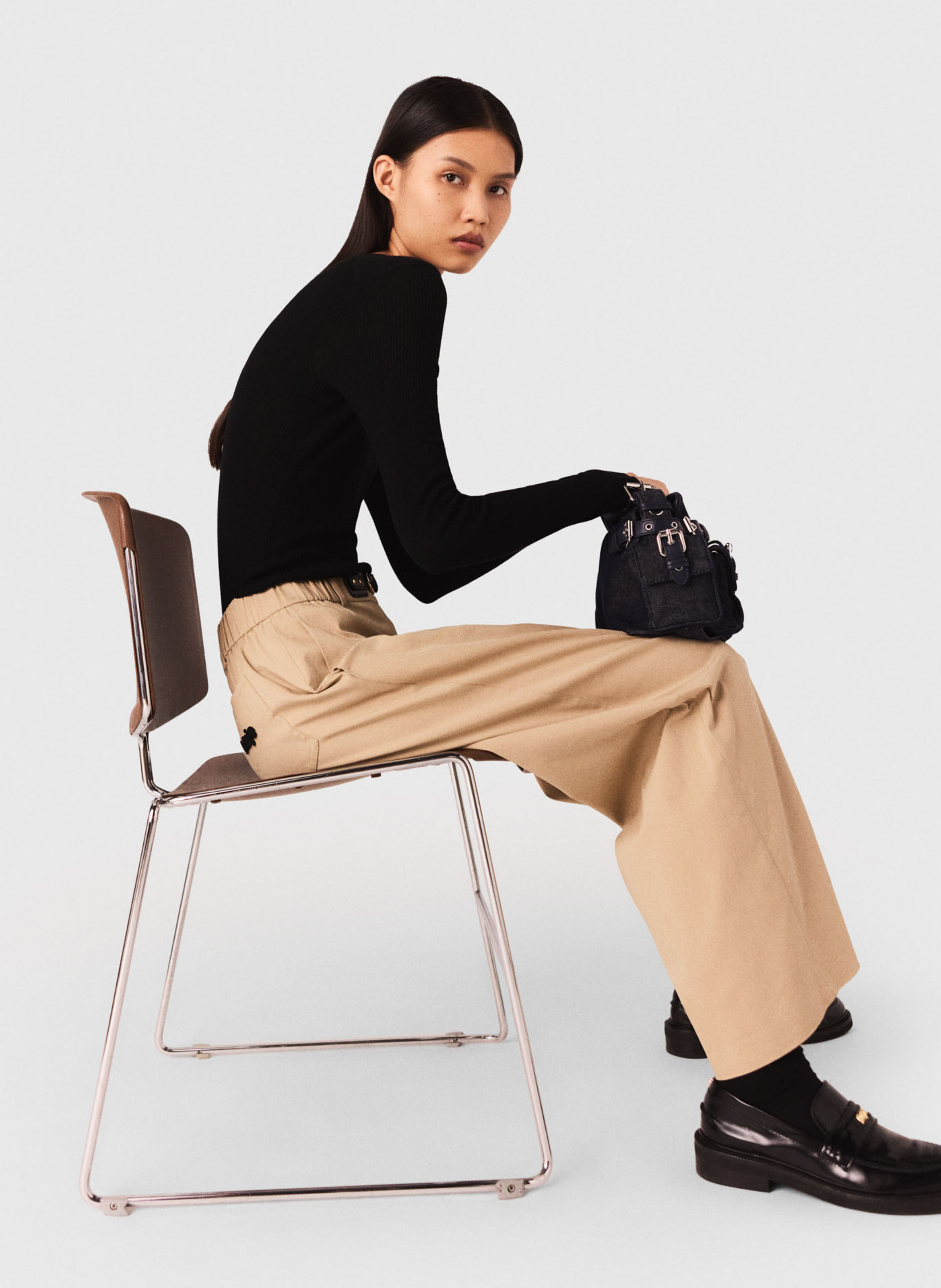 Pantalon large en coton mélangé MAJE Beige