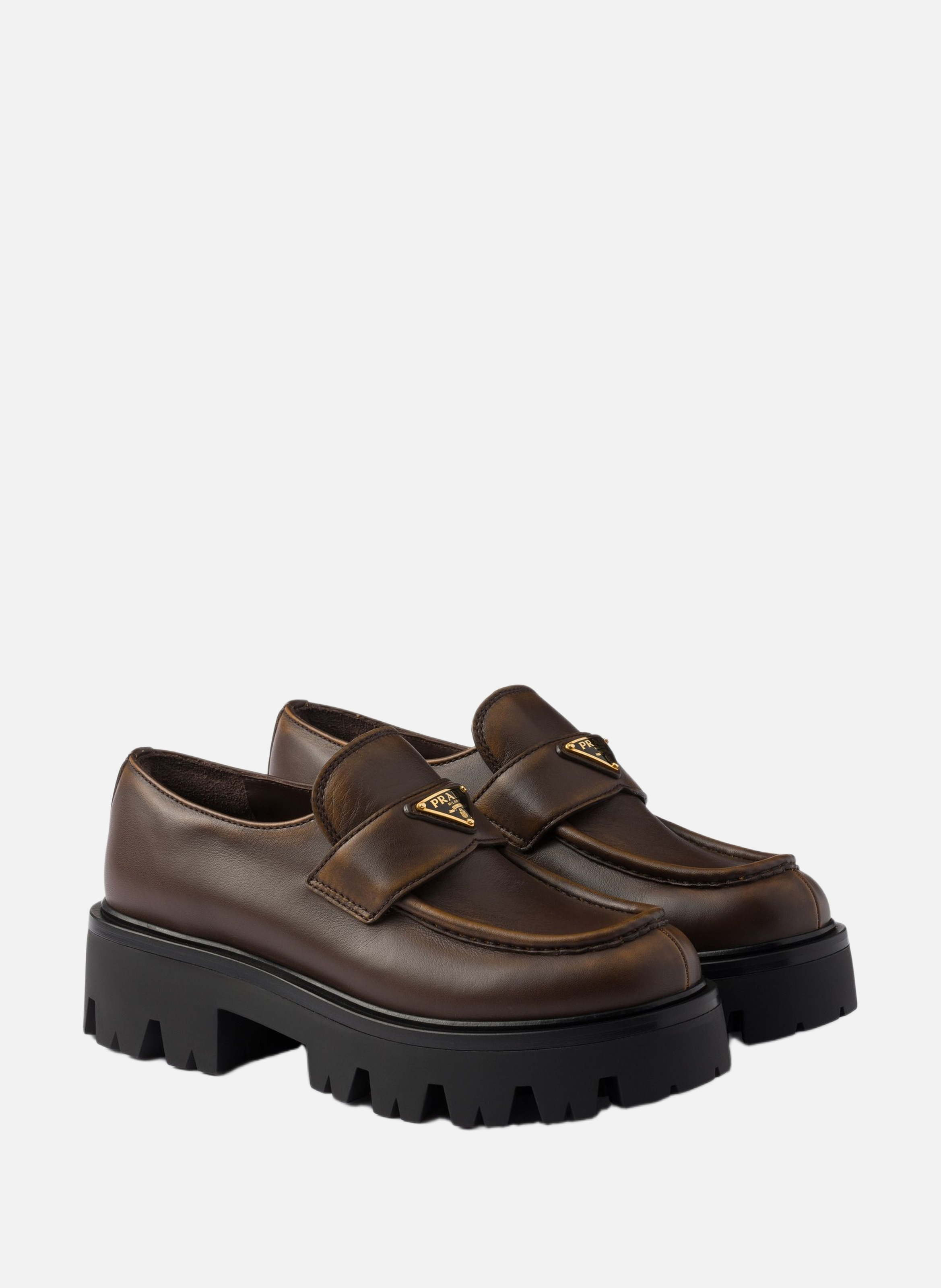 Mocassins en cuir PRADA Marron