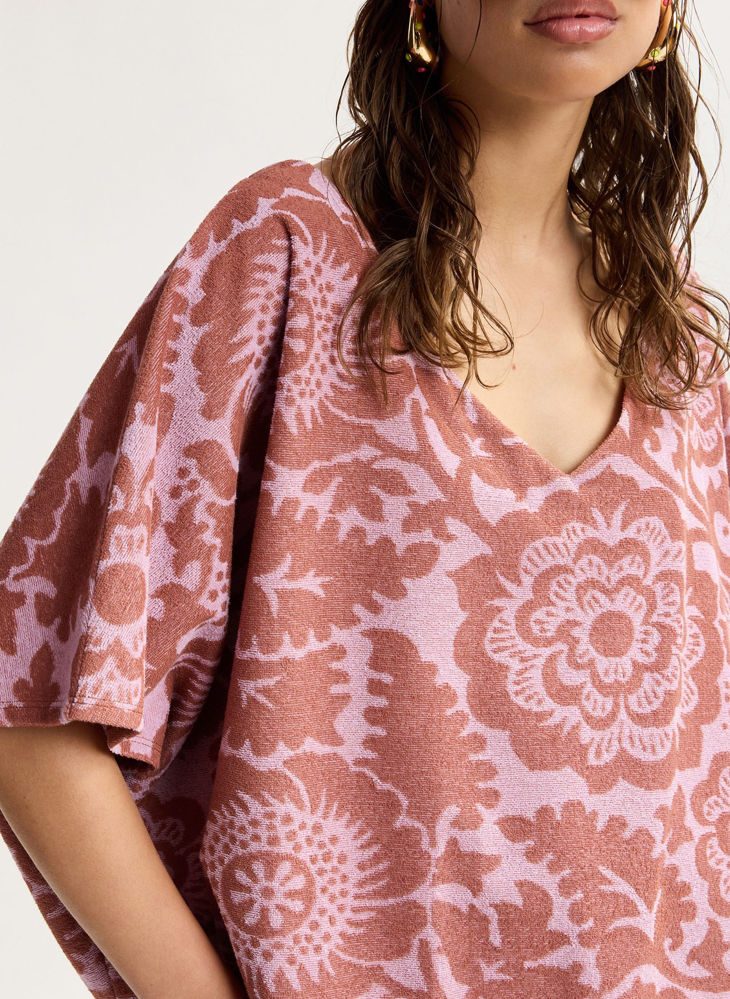 Top ample manches courtes en jacquard jorlando Marron
