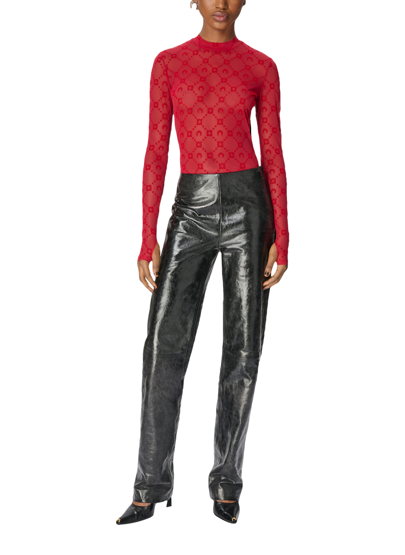 Glossy moon leather straight trousers MARINE SERRE Black