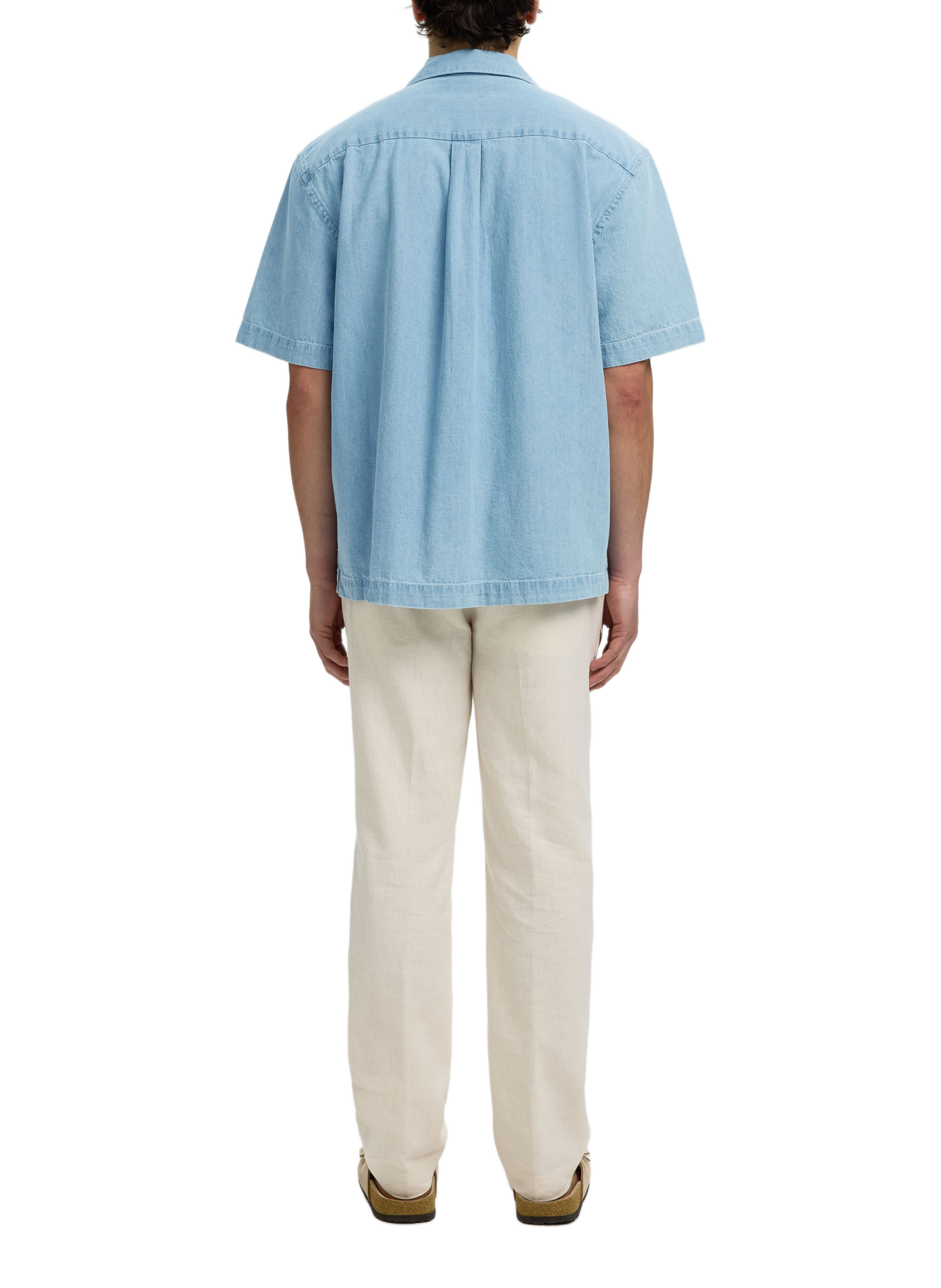 Short-sleeved Cuban collar shirt in cotton SELECTED Blue