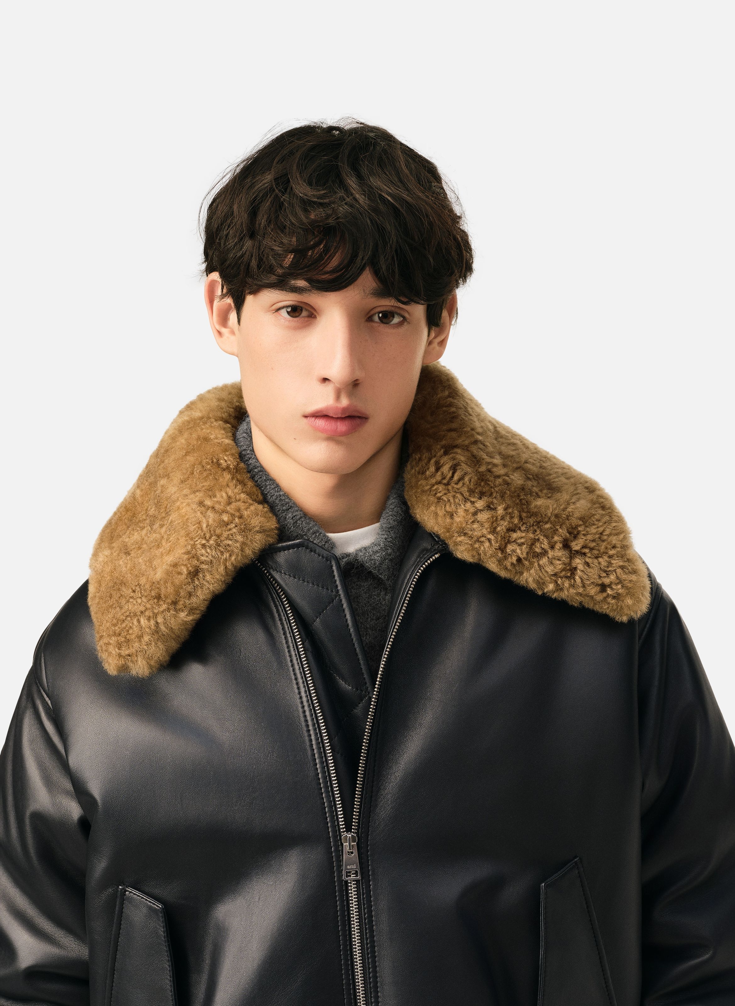 Blouson rembourré unisexe en cuir d'agneau AMI PARIS Noir