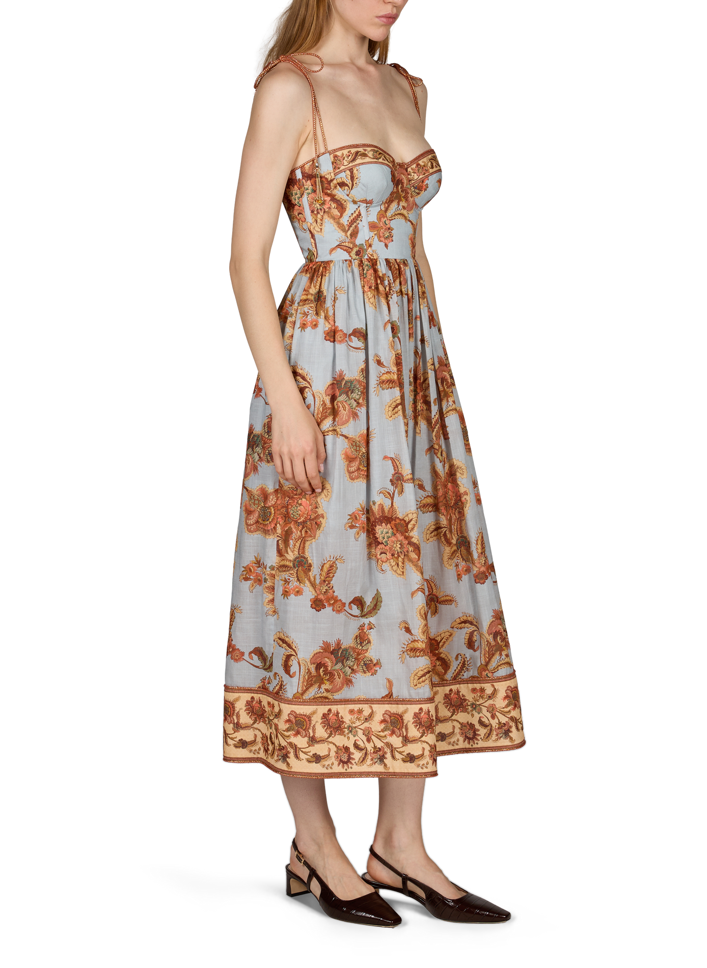 Bedrucktes Blumenkleid mit Korsett aus Baumwolle ZIMMERMANN Orange