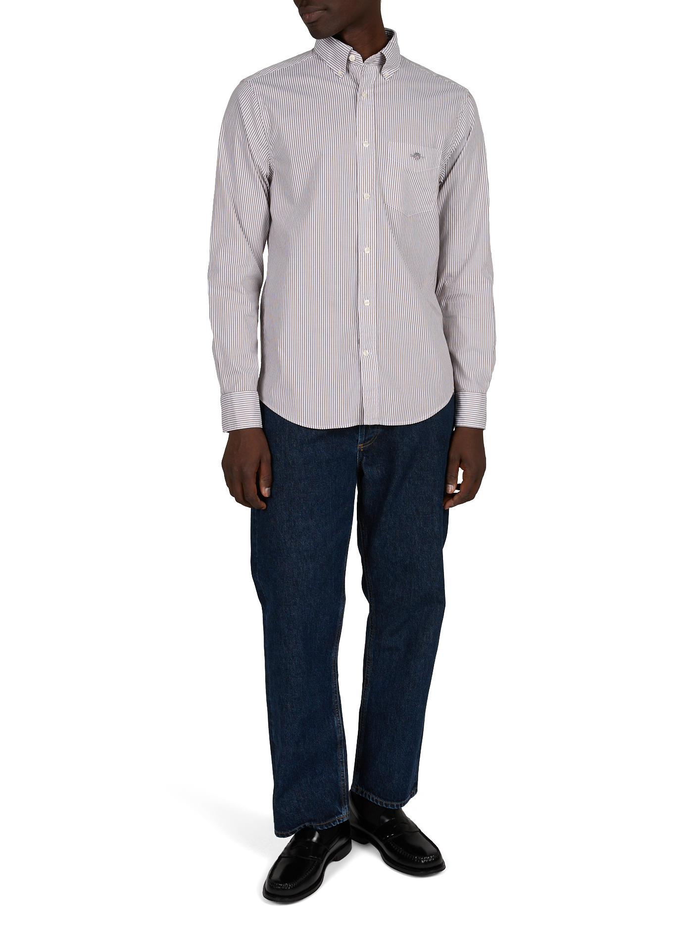 Regular-fit shirt with American collar in striped cotton. GANT Brown