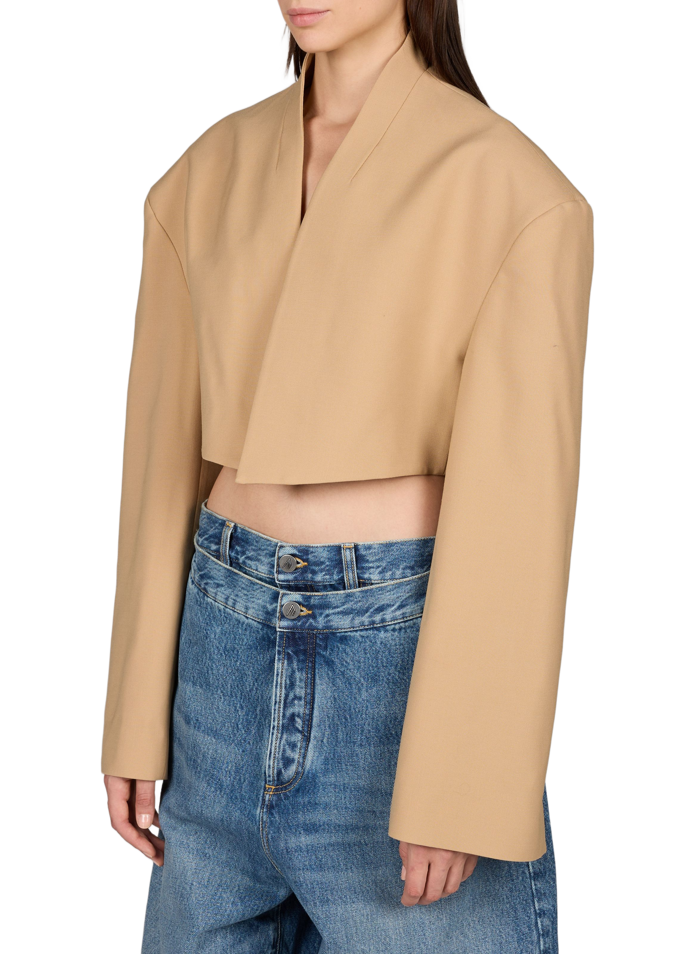 Collarless wool blend jacket A.W.A.K.E. MODE Beige