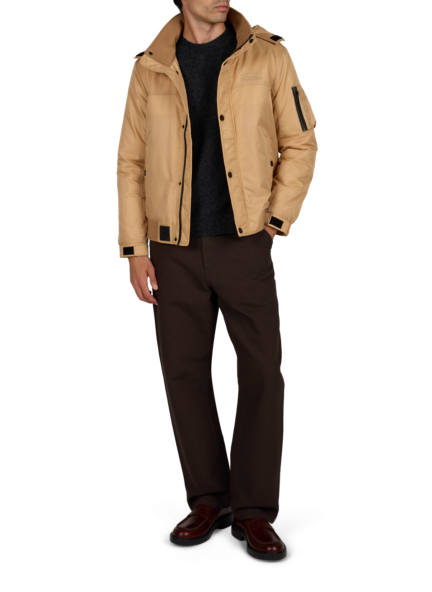 Jas met capuchon en opstaande kraag BOMBERS ORIGINAL Beige
