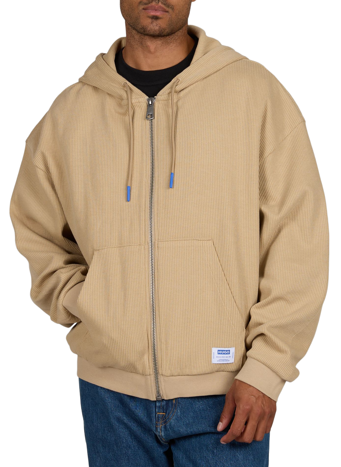 Rechte hoodie-sweatshirt van gemengd katoen HUGO BLUE Beige