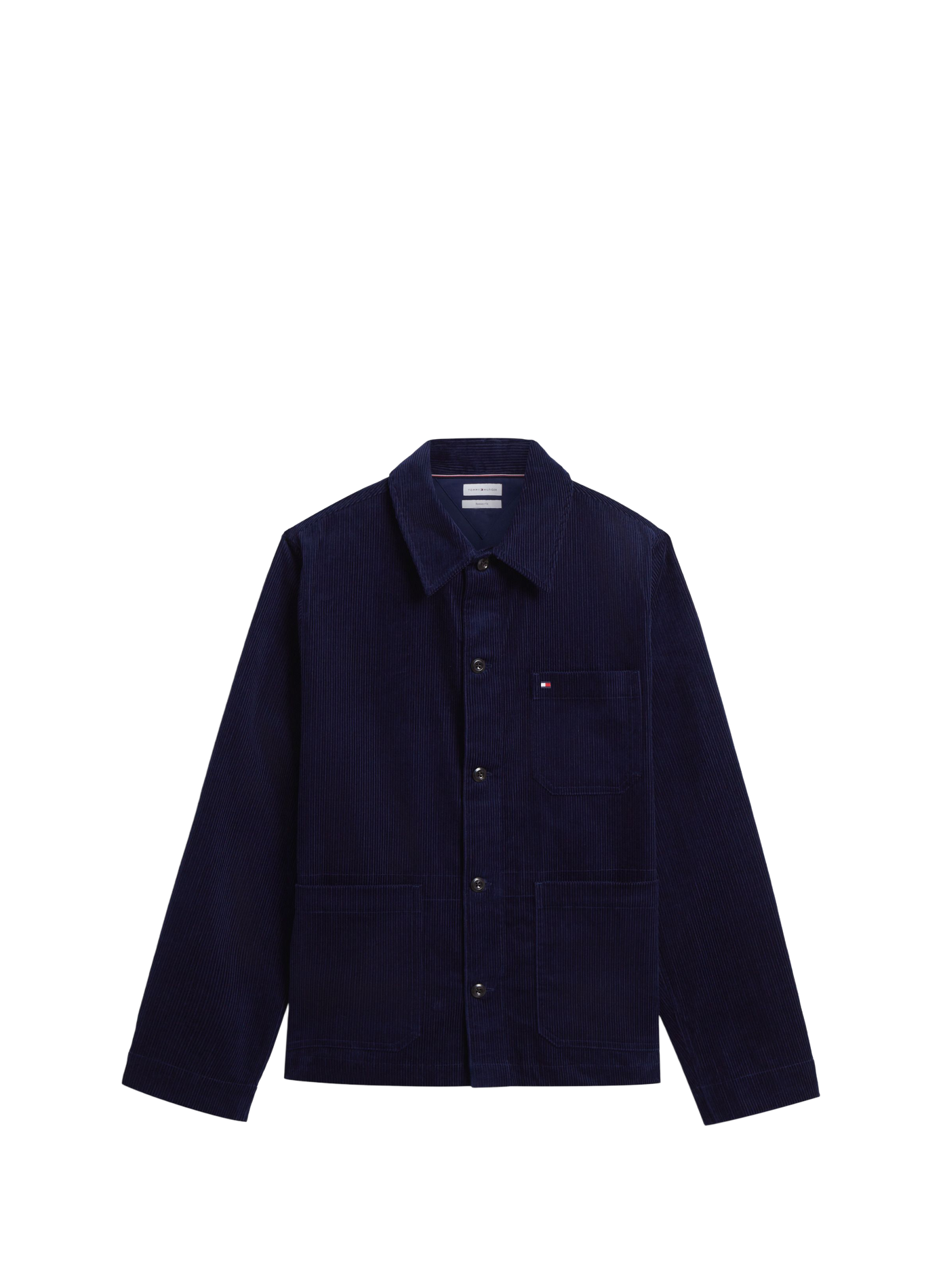 Gerade Hemdbluse mit klassischem Rippenstrickkragen aus Baumwolle TOMMY HILFIGER Blau