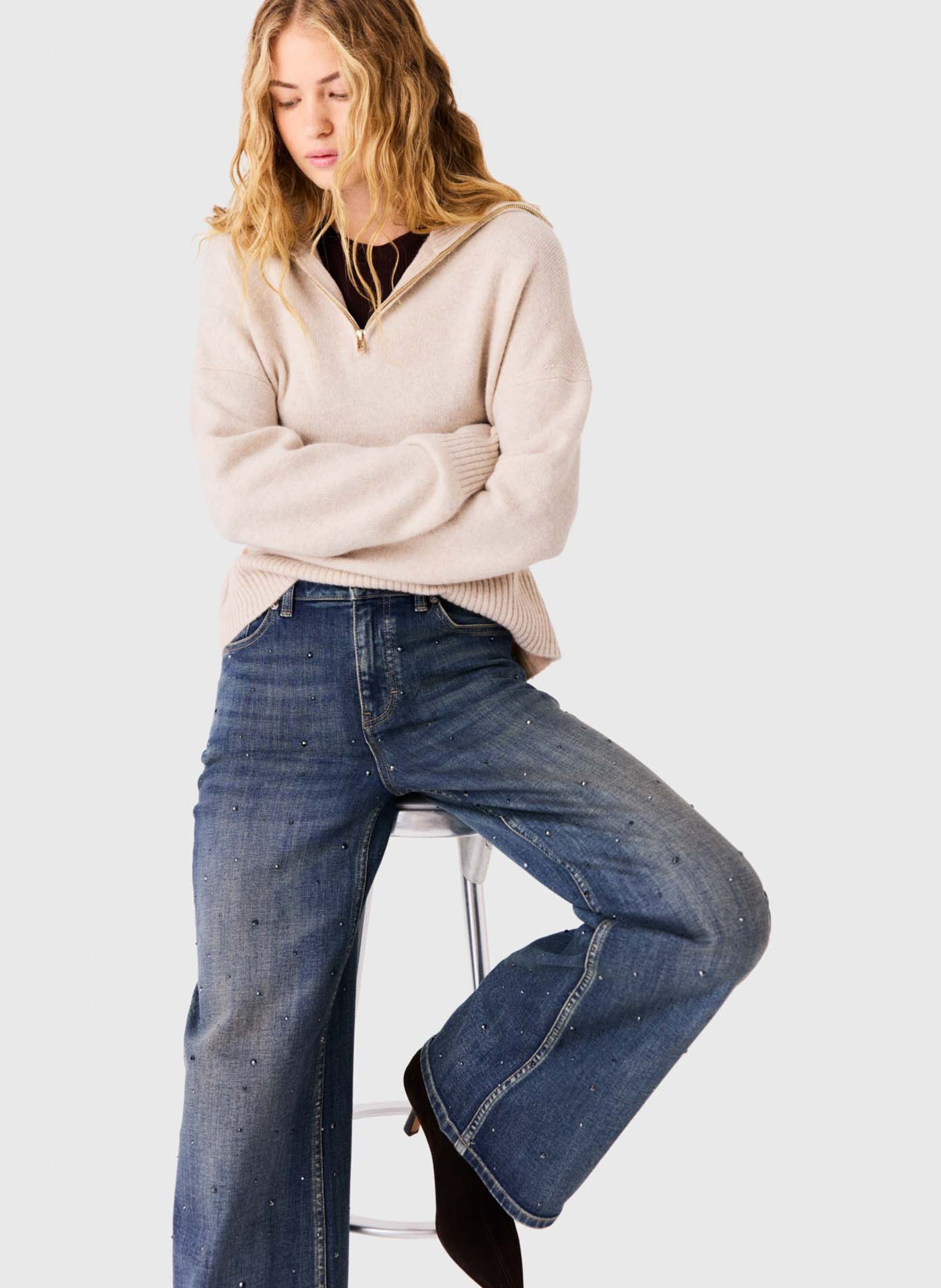 Jean large taille haute en coton mélangé MAJE Bleu