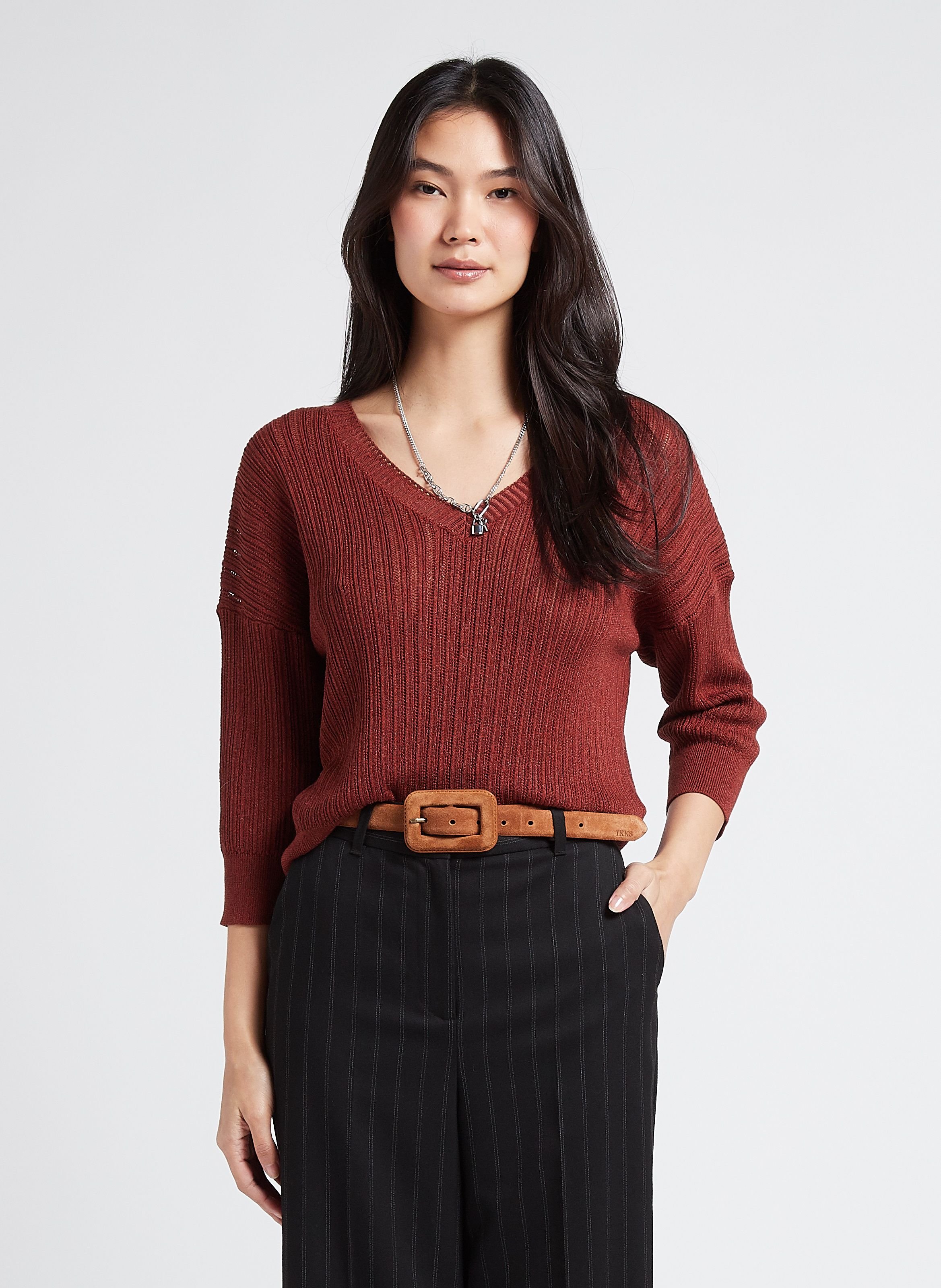 Top ample à col v ajouré