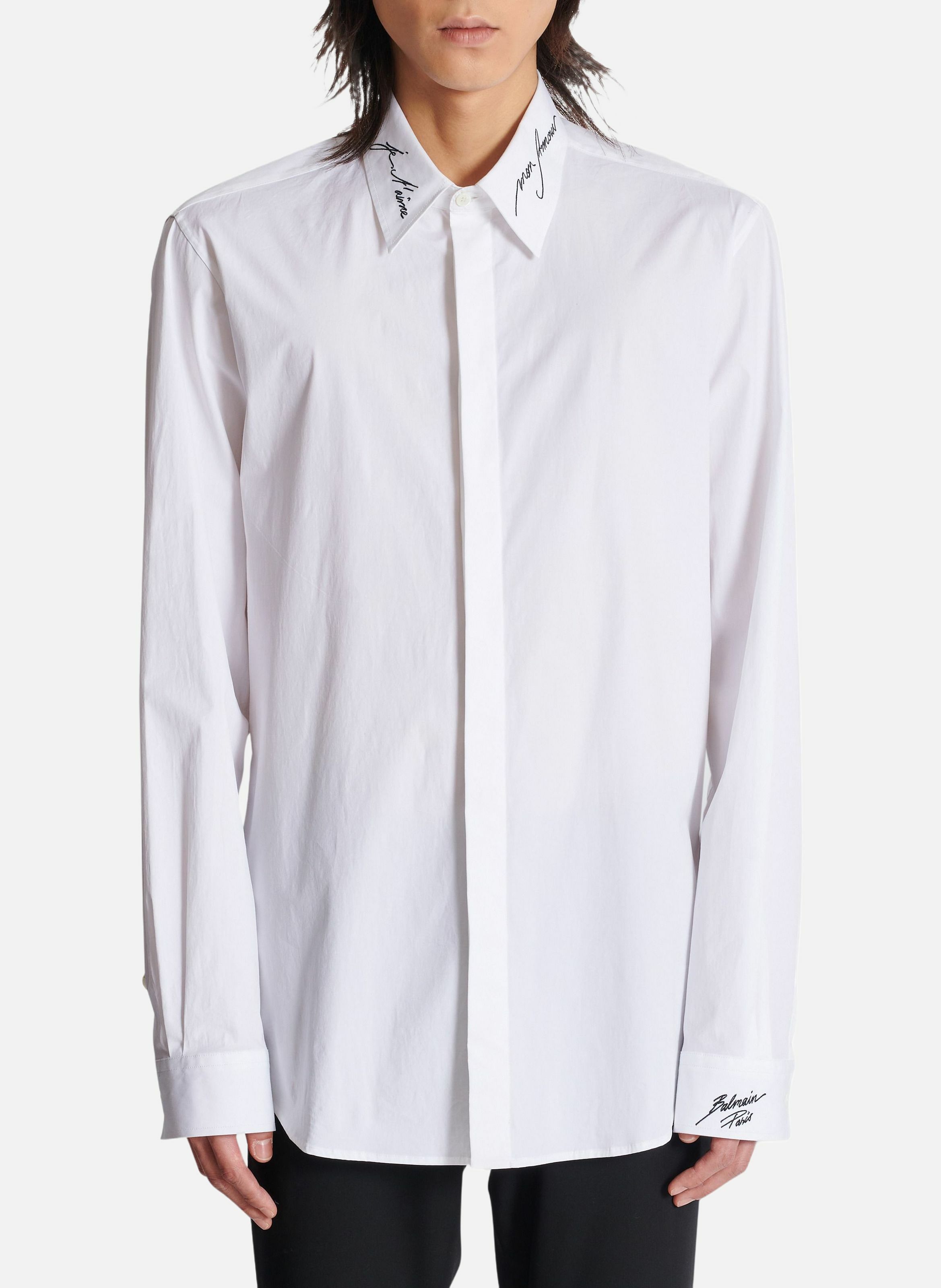 Chemise en popeline à col brodé BALMAIN Blanc