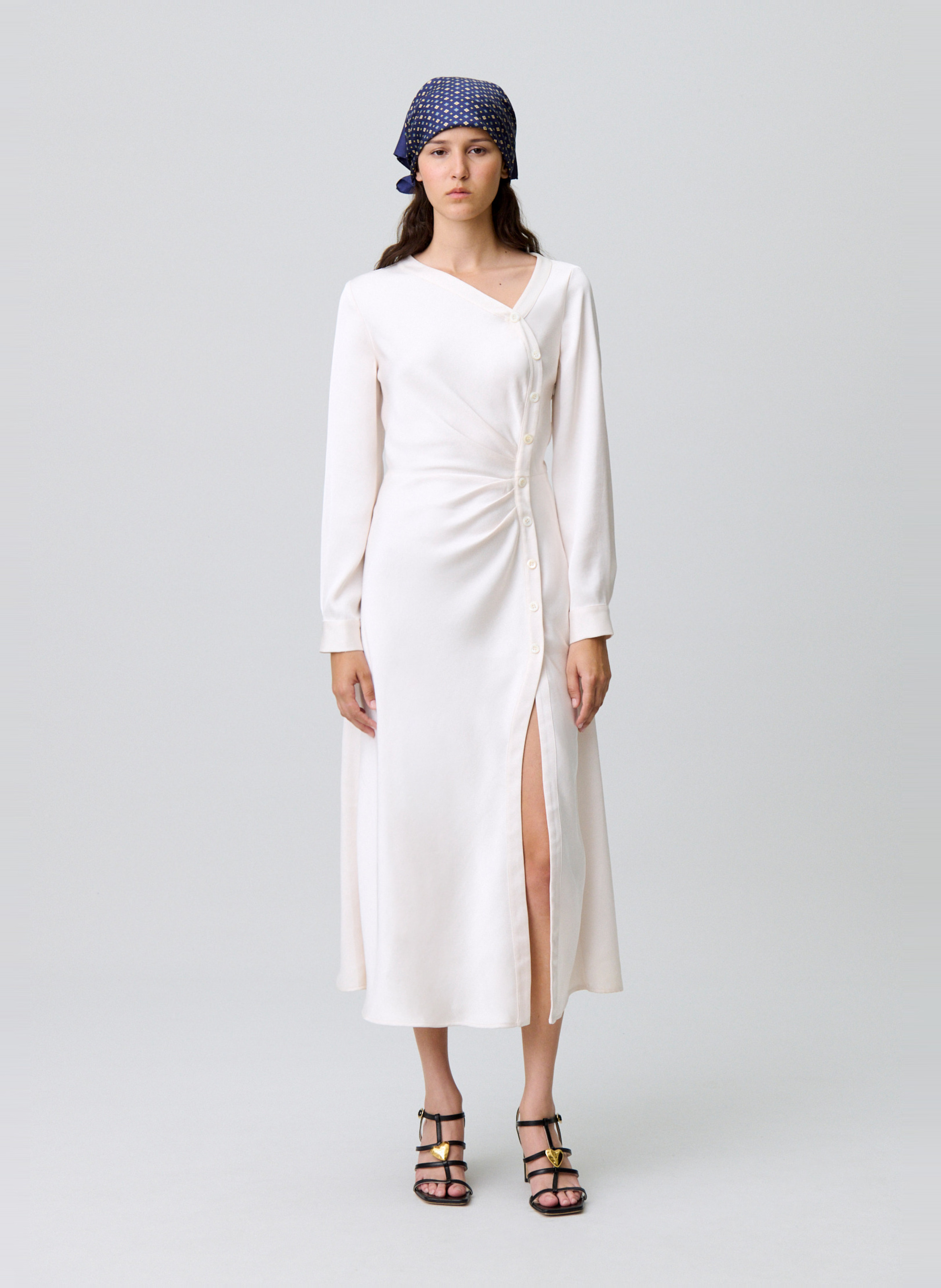 Robe longue col v romi Blanc Claudie pierlot Femme