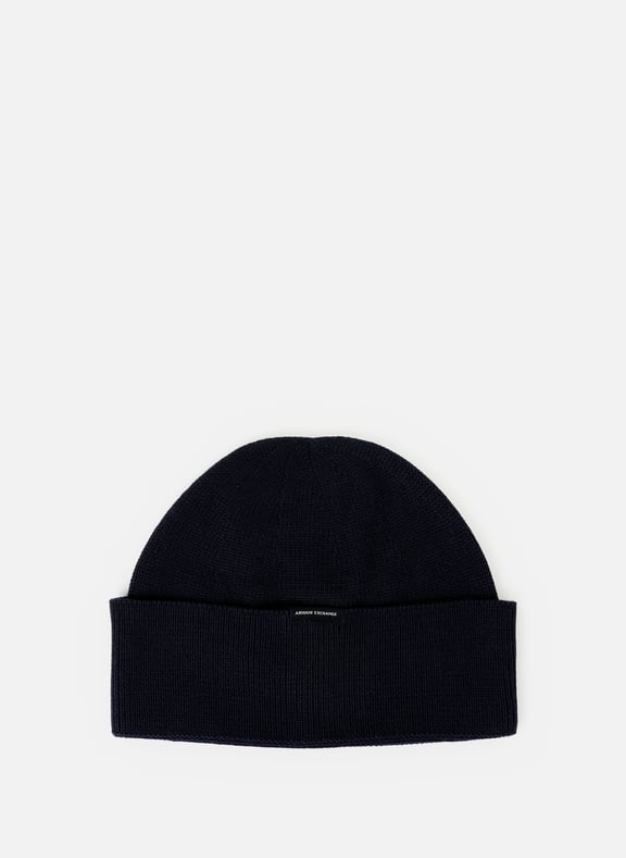 Bonnet à large revers en laine vierge et coton mélangés Bleu by ARMANI EXCHANGE ARMANI EXCHANGE Bonnet à large revers en laine vierge et coton mélangés Bleu