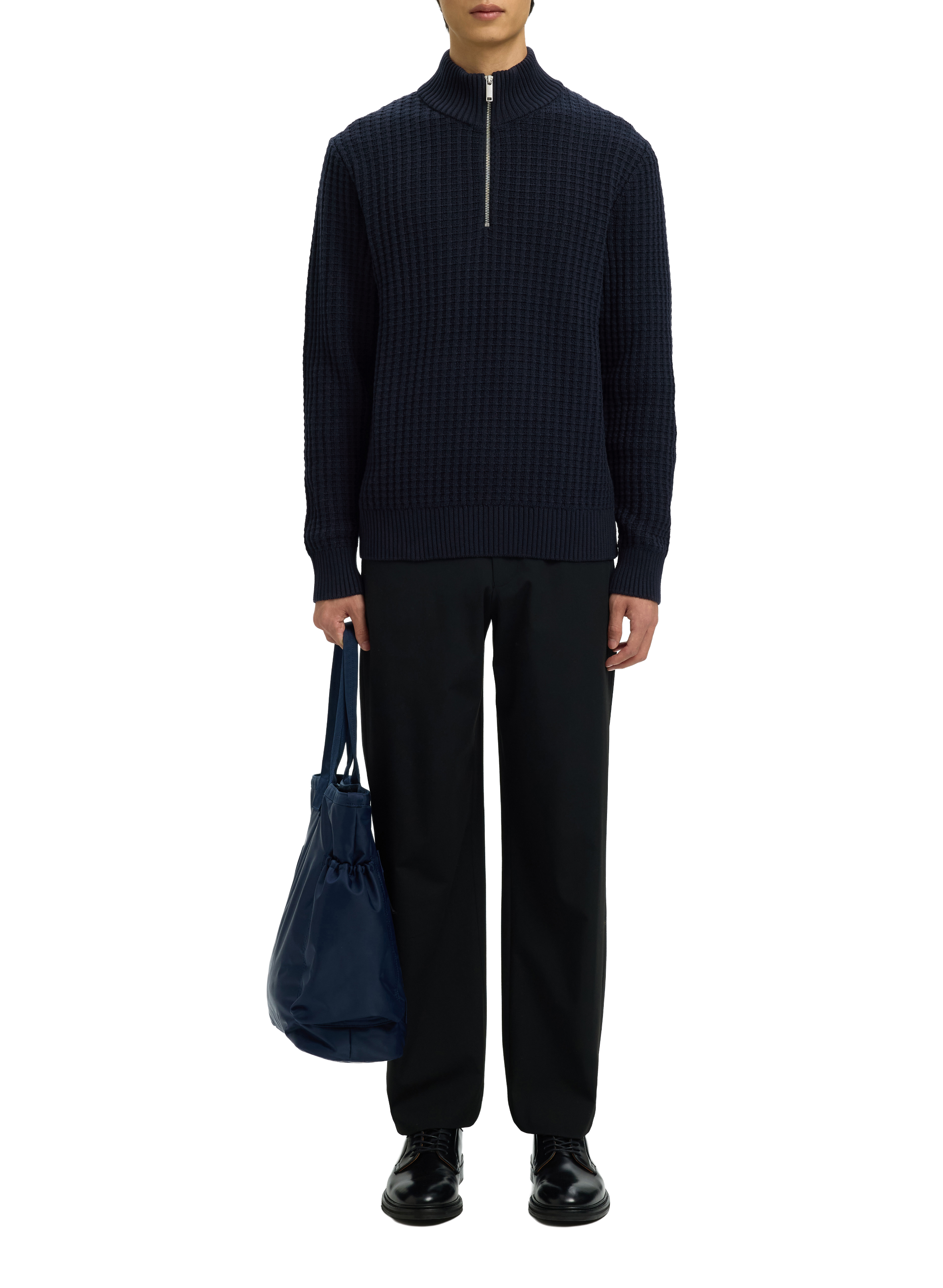 Pull col montant zippé en coton SELECTED Marron