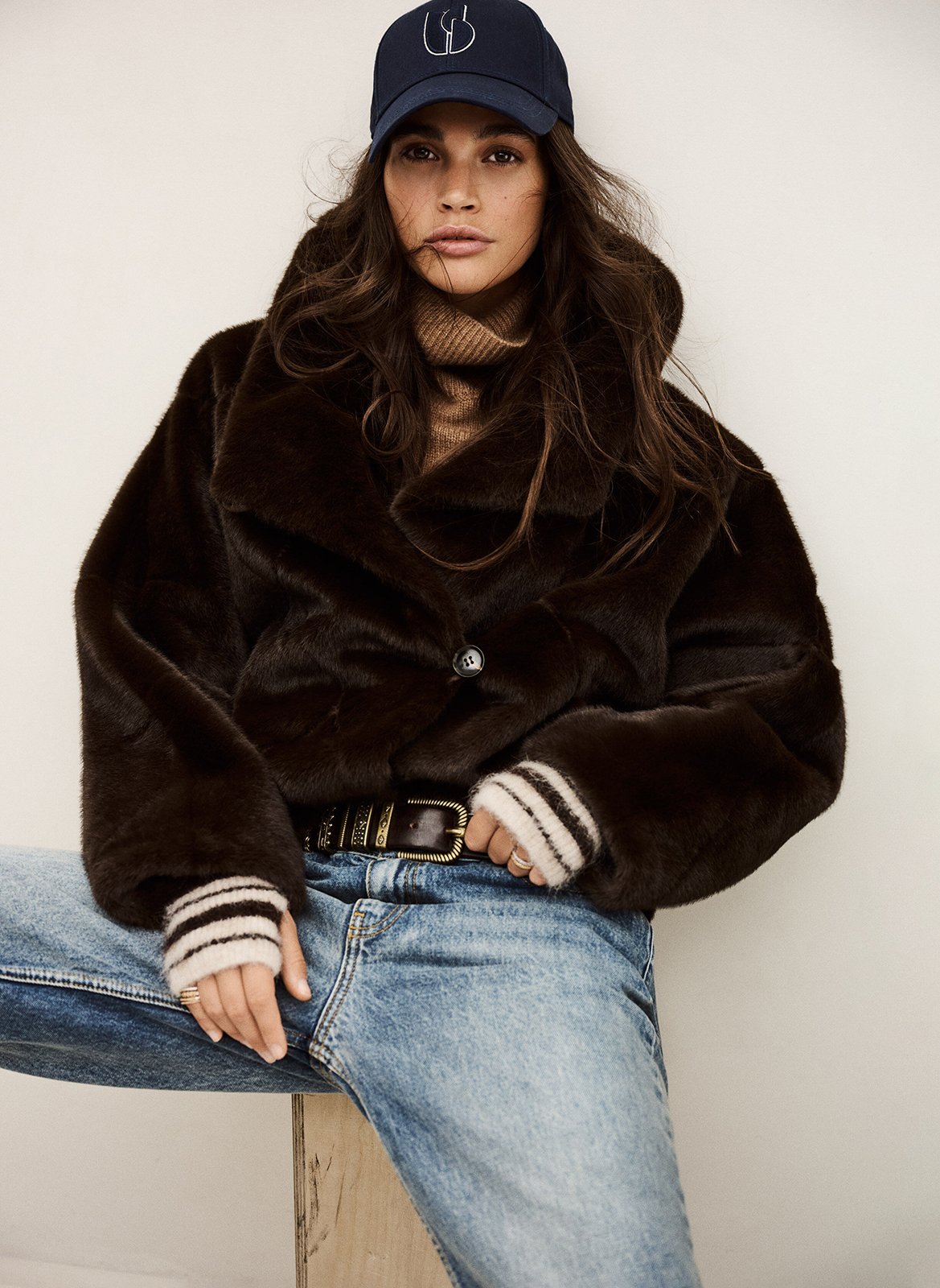 Manteau large col à revers effet fourrure pinie BA&SH Marron