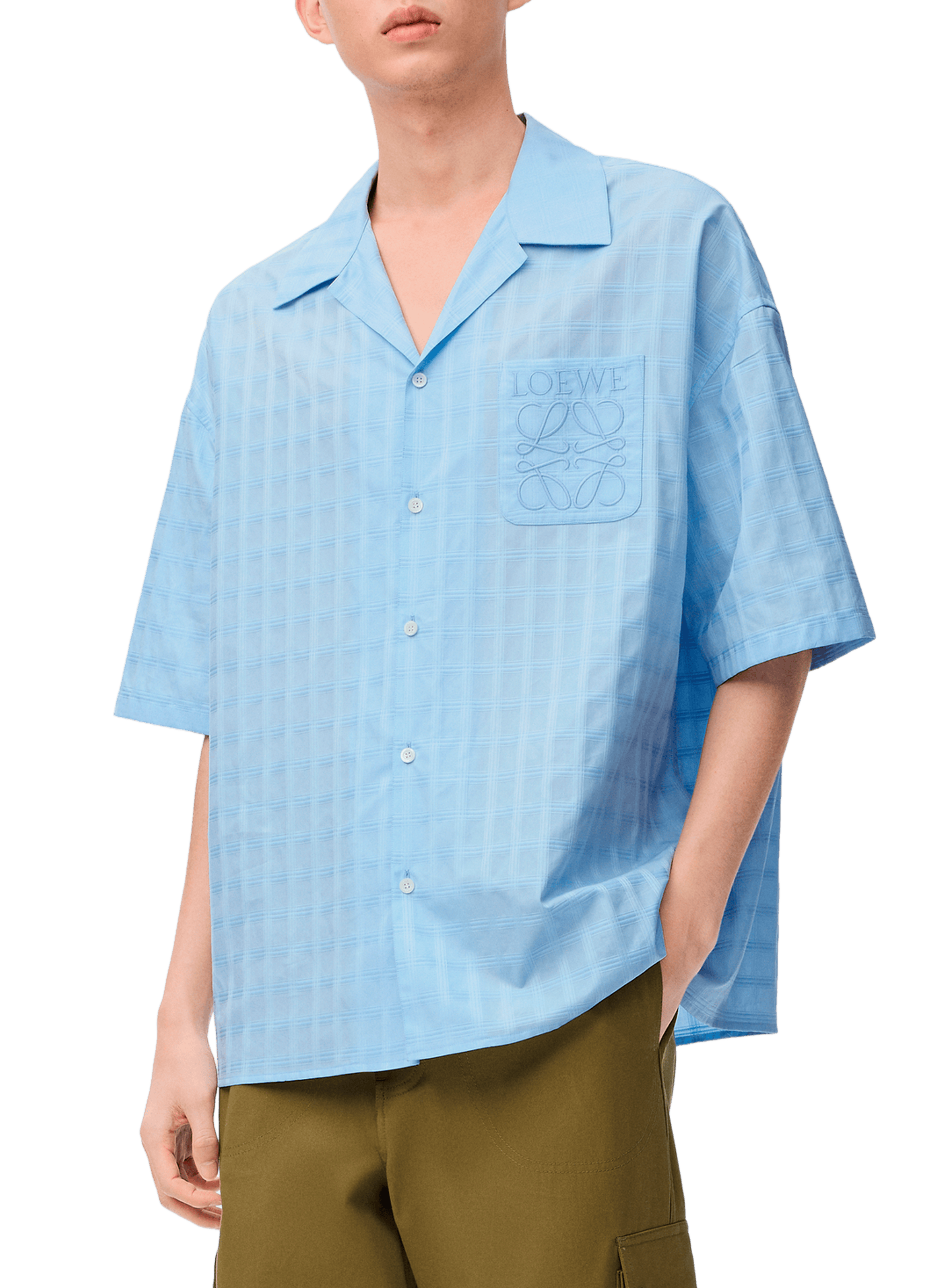 LOEWE Short-sleeved jacquard cotton shirt Blue