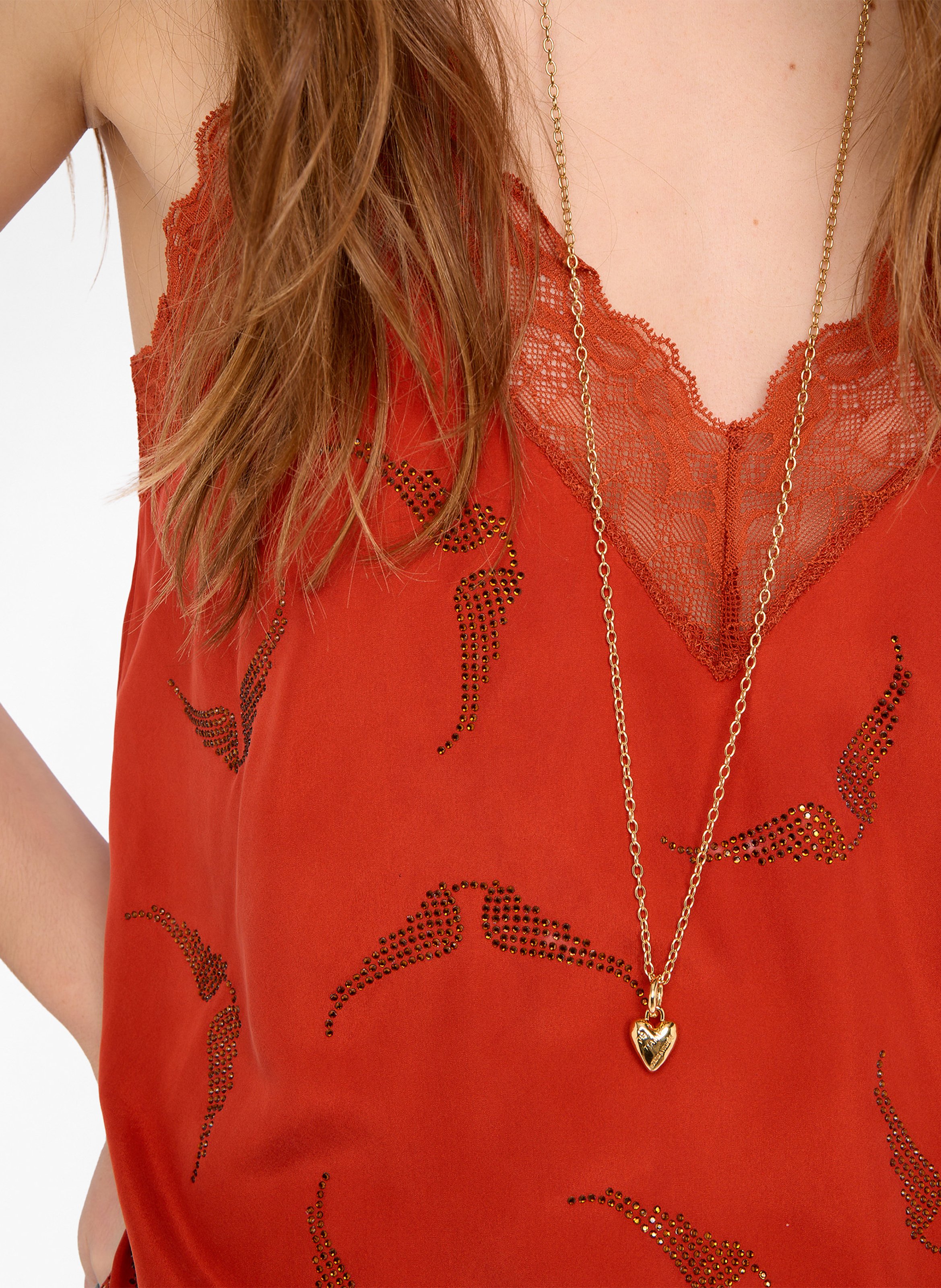 Top bretelles à strass et dentelle en soie christy ZADIG&VOLTAIRE Orange